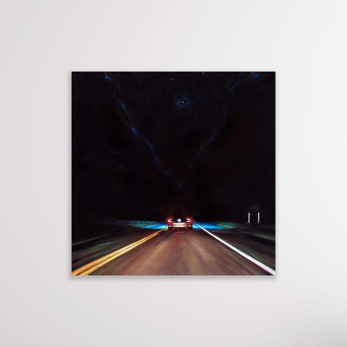 Tríptico Viaje Nocturno - Conjunto de 3 pinturas de paisajes en venta 2