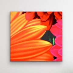 "Shift Focus" Bright Colorful Orange & Pink Large Scale Floral Oil Painting