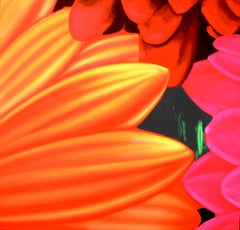 Peinture à l'huile florale à grande échelle orange et rose vif