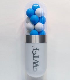 Fancy! WTF (His) - Blue & White Glass Pill Sculpture
