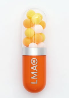 LMAO (Laughing My Ass Off) - Orange glass pill sculpture