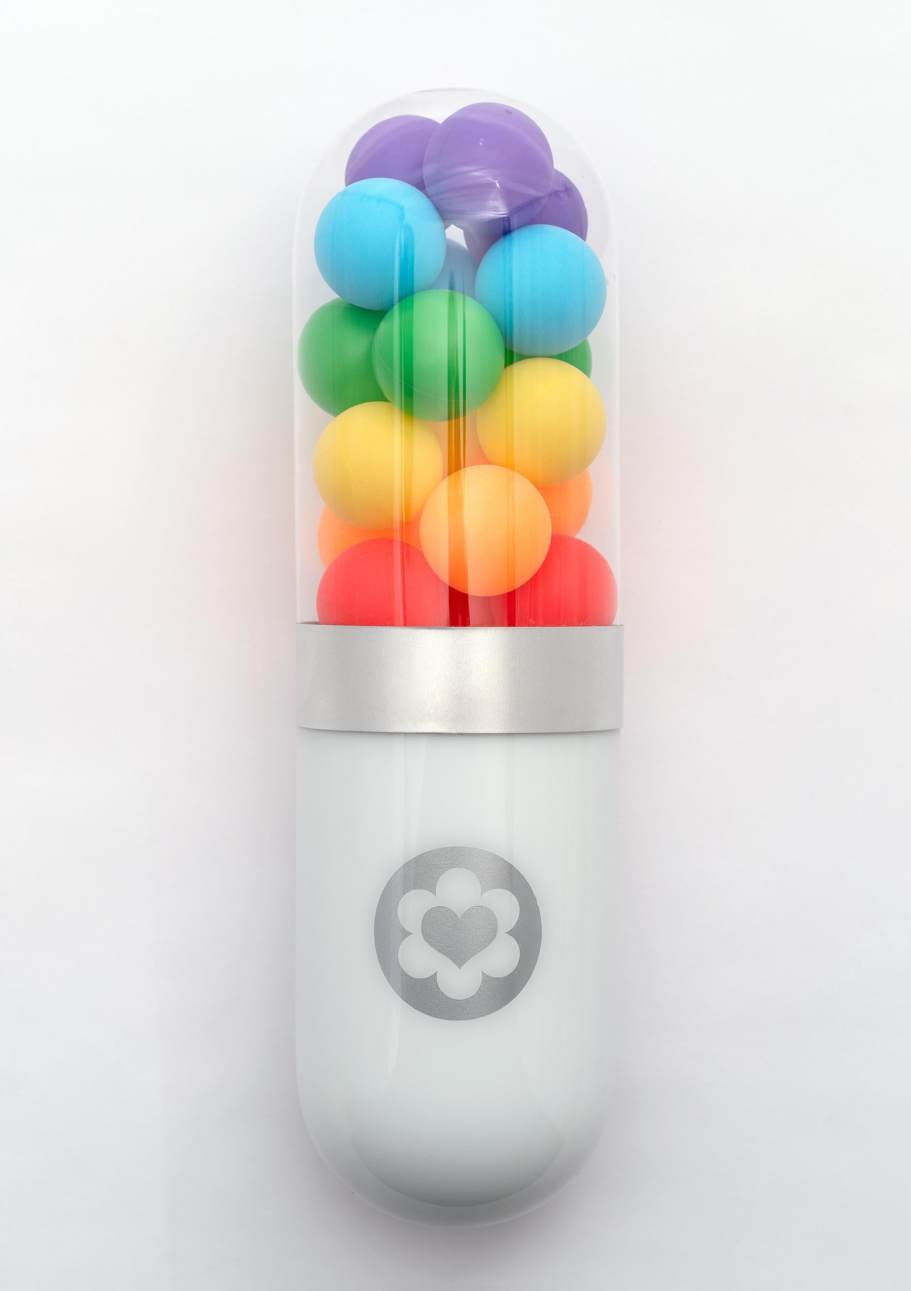 Edie Nadelhaft Still-Life Sculpture - Love Wins - Glass rainbow color pill sculpture 