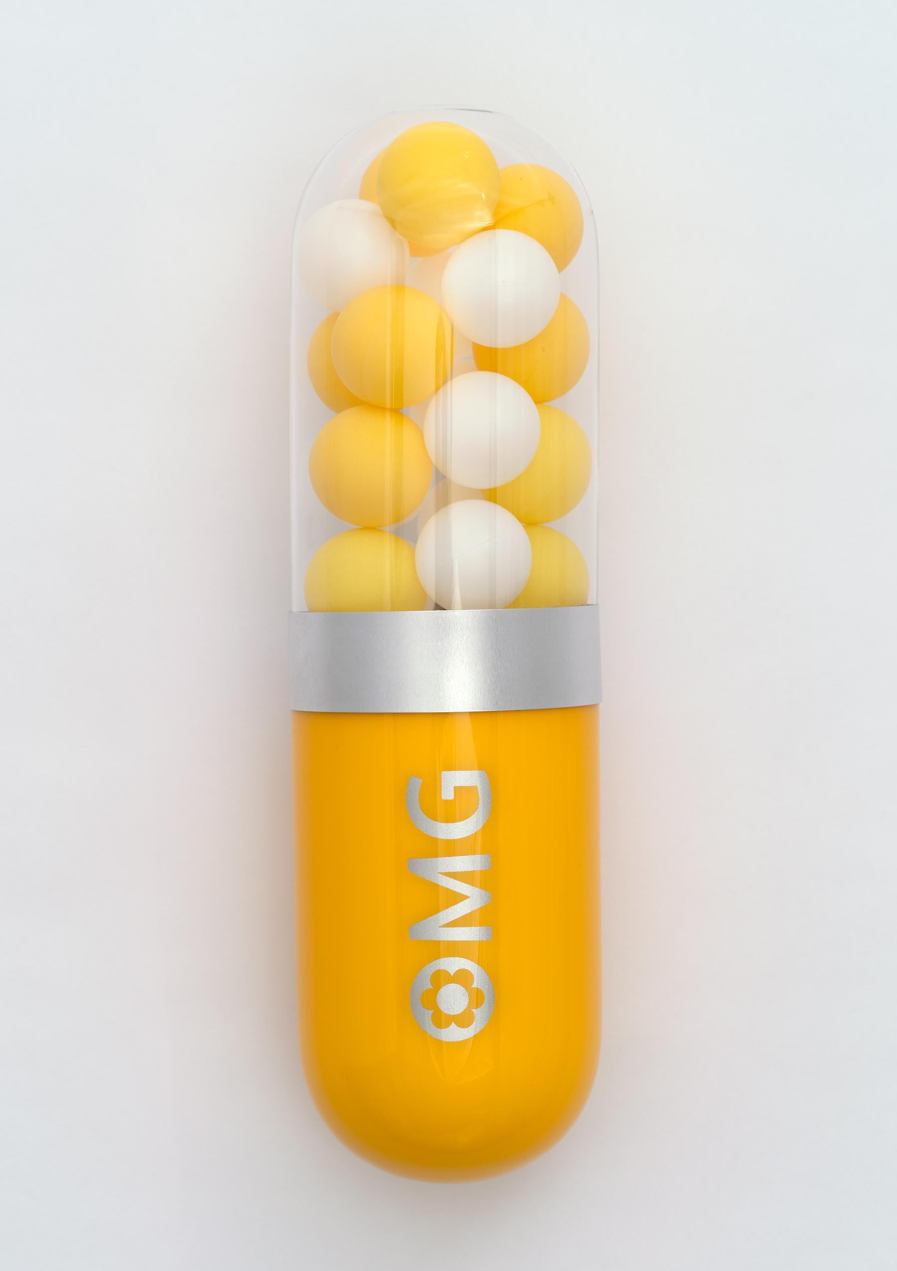 Edie Nadelhaft Still-Life Sculpture - OMG (Oh My God) - Yellow glass pill sculpture