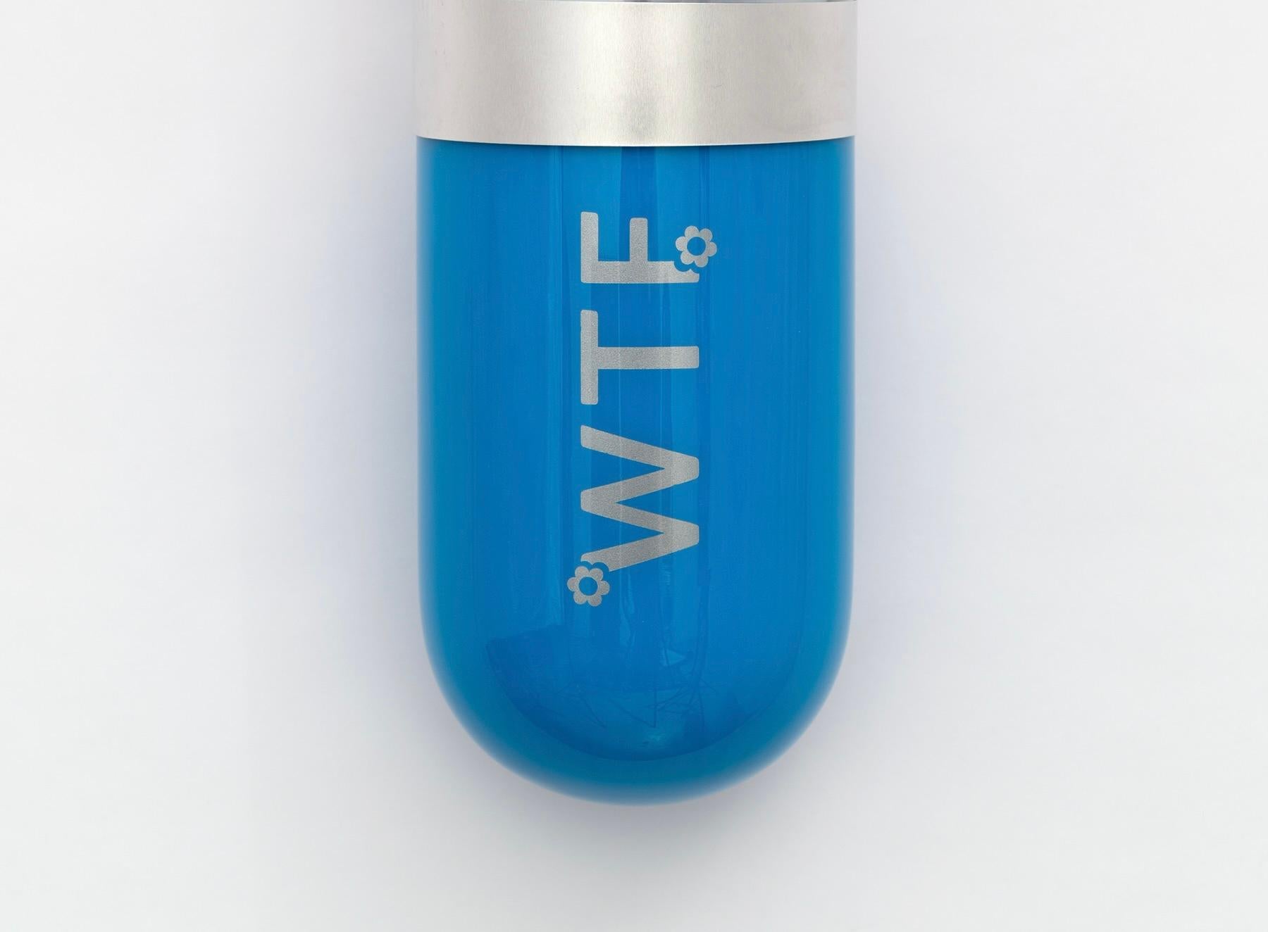 WTF (What the Fuck) Blue Glass Pill Wall Sculpture For Sale 2
