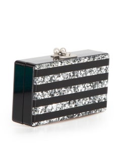 Edie Parker Schwarz Glitter gestreifte Box-Clutch