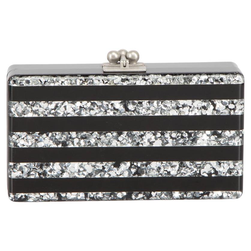 Edie Parker Black Glitter Striped Box Clutch