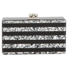 Edie Parker Black Glitter Striped Box Clutch