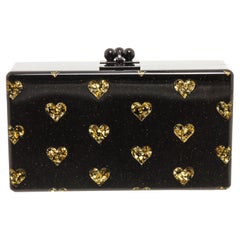 Edie Parker Black Gold Acrylic Heart Clutch