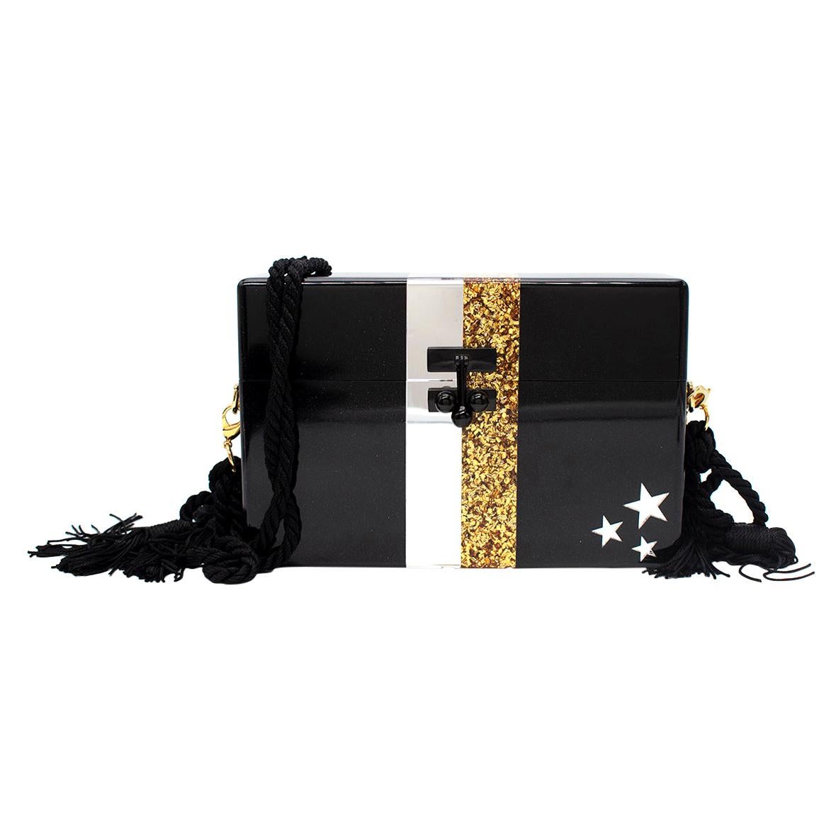Edie Parker Black Small Trunk Stars Acrylic Bag  For Sale