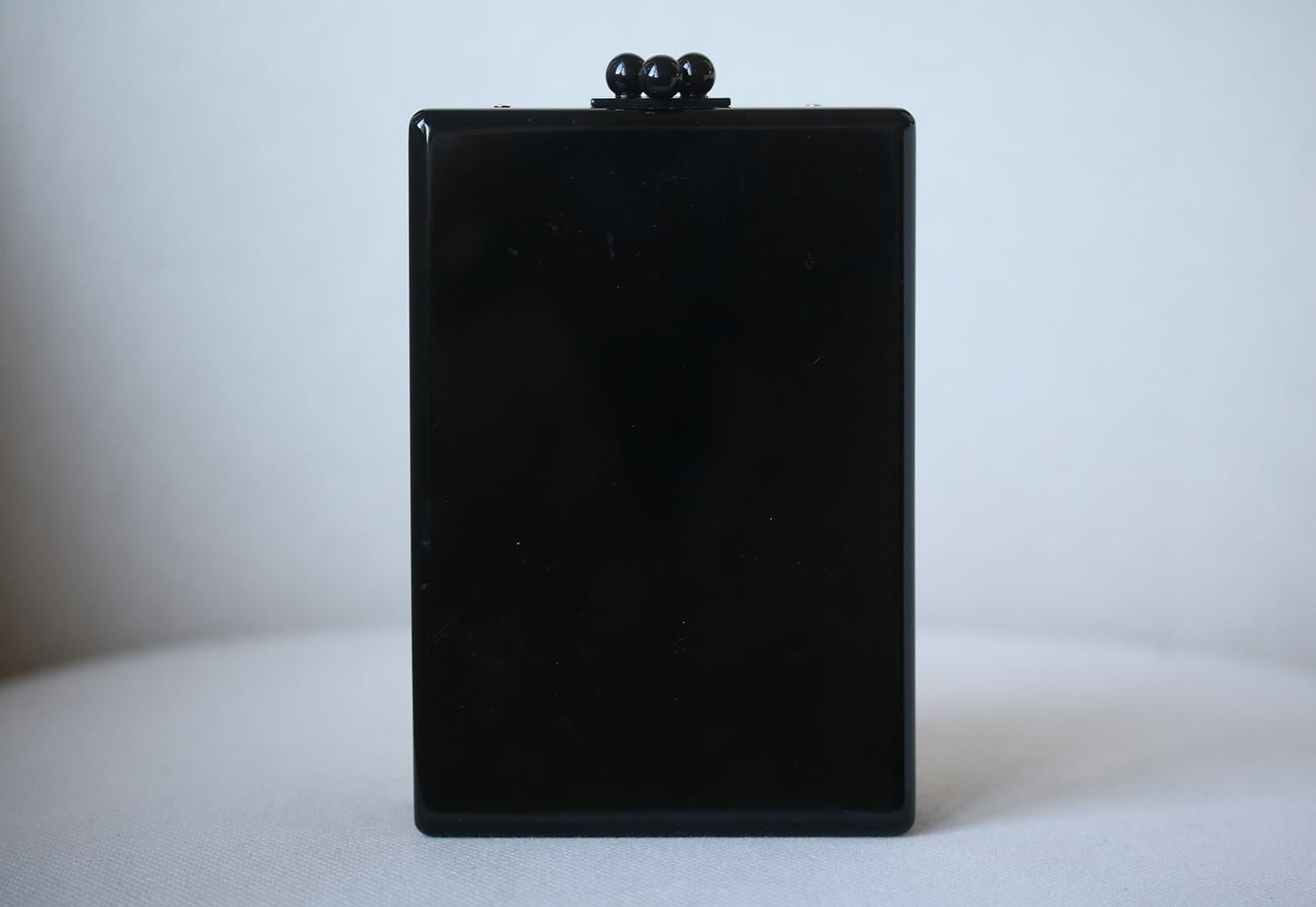 Black Edie Parker Carol Flames Acrylic Box Clutch  For Sale