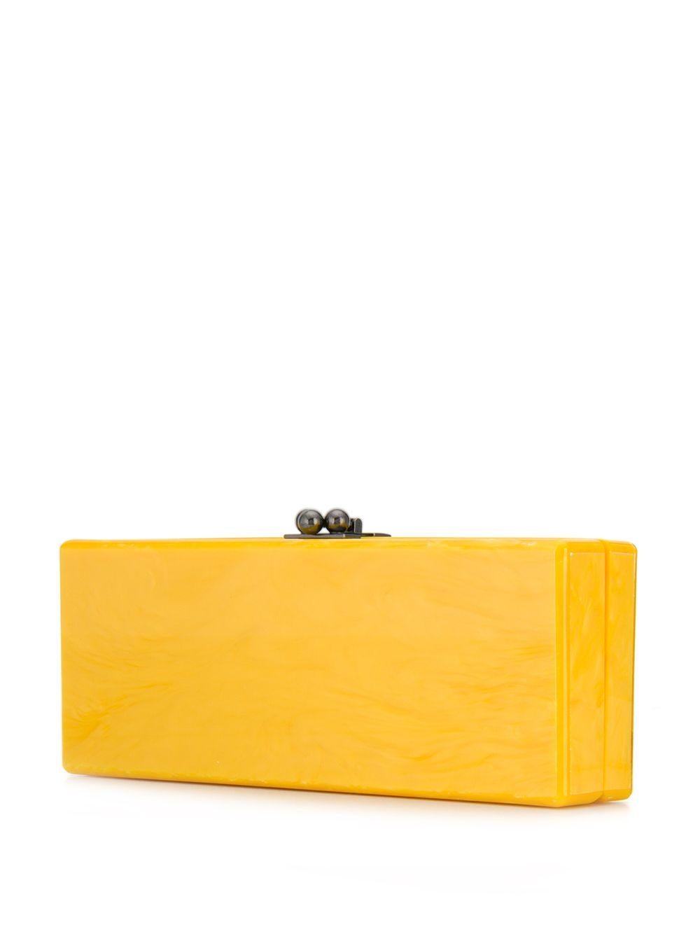 Add a wink of playfulness to your #OOTN with this statement-making Edie Parker clutch. Dazzlingly crafted from hand-poured acrylic, its pearlised yellow case is married with gunmetal-tone hardware and features a structured design, 'Happy' slogan