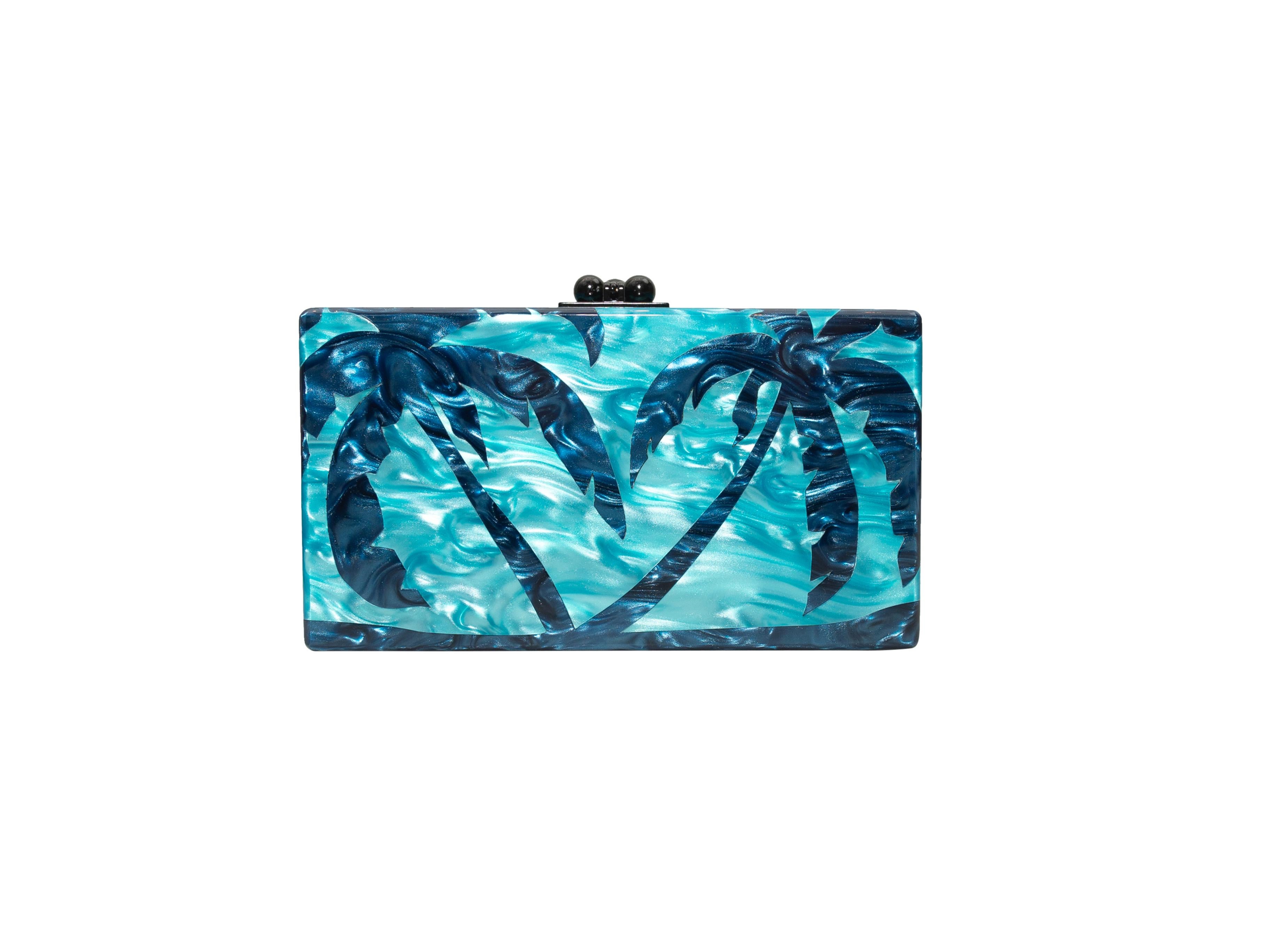 Edie Parker Teal & Navy Acrylic Hard Shell Clutch In Good Condition In New York, NY