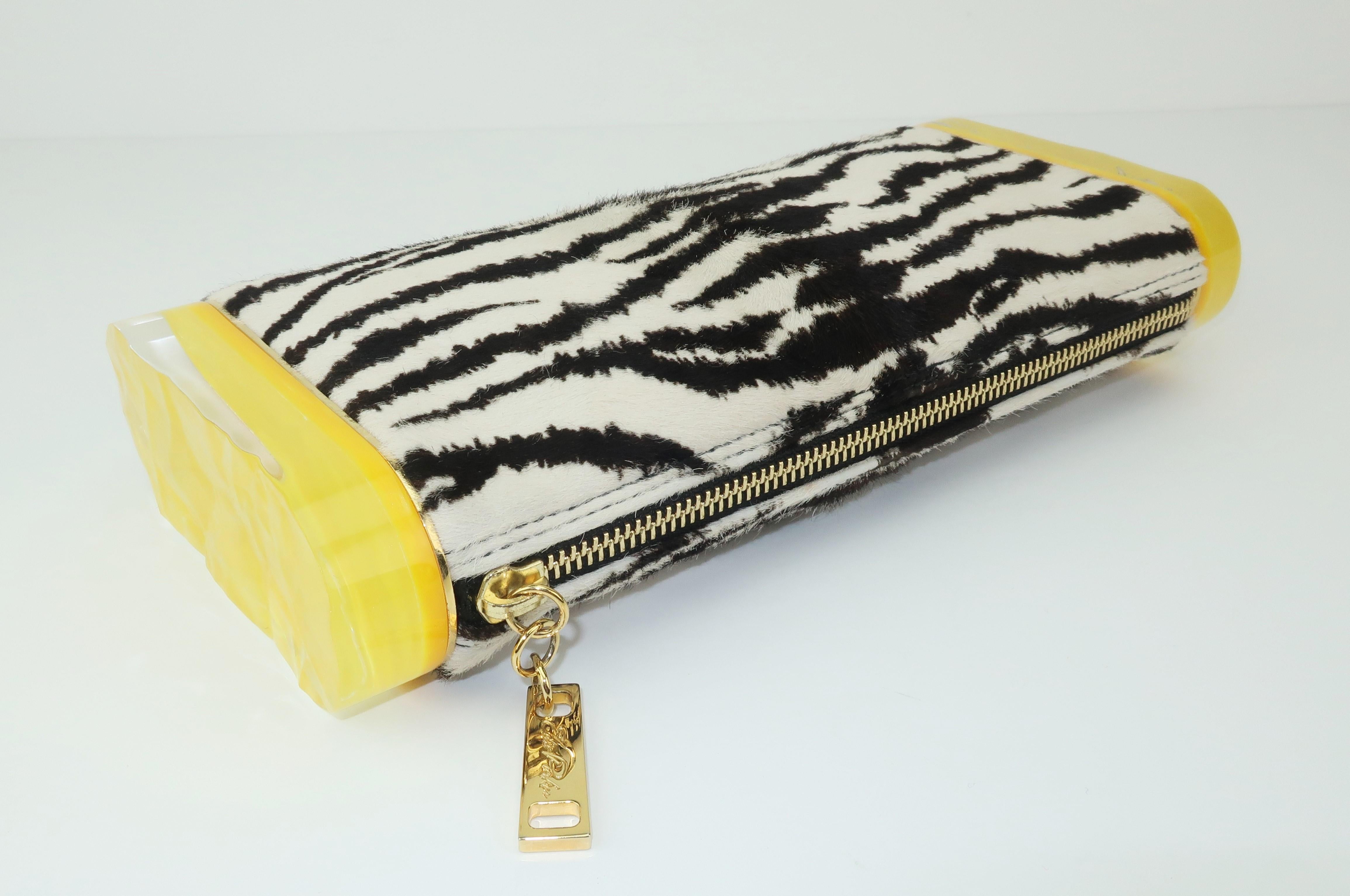 Edie Parker Zebra Print Calf Hair Clutch Handbag With Acrylic Details 3