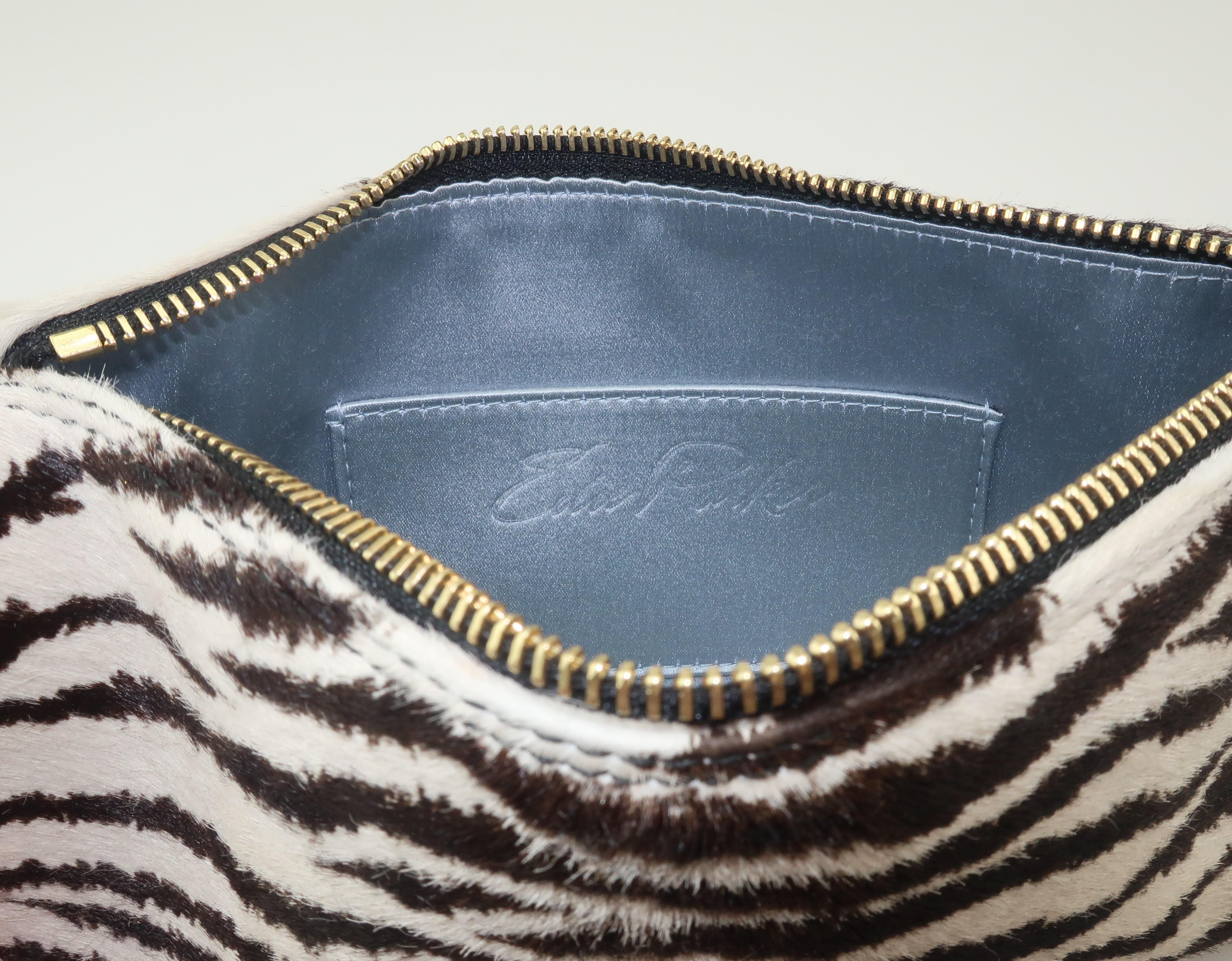 Edie Parker Zebra Print Calf Hair Clutch Handbag With Acrylic Details 4