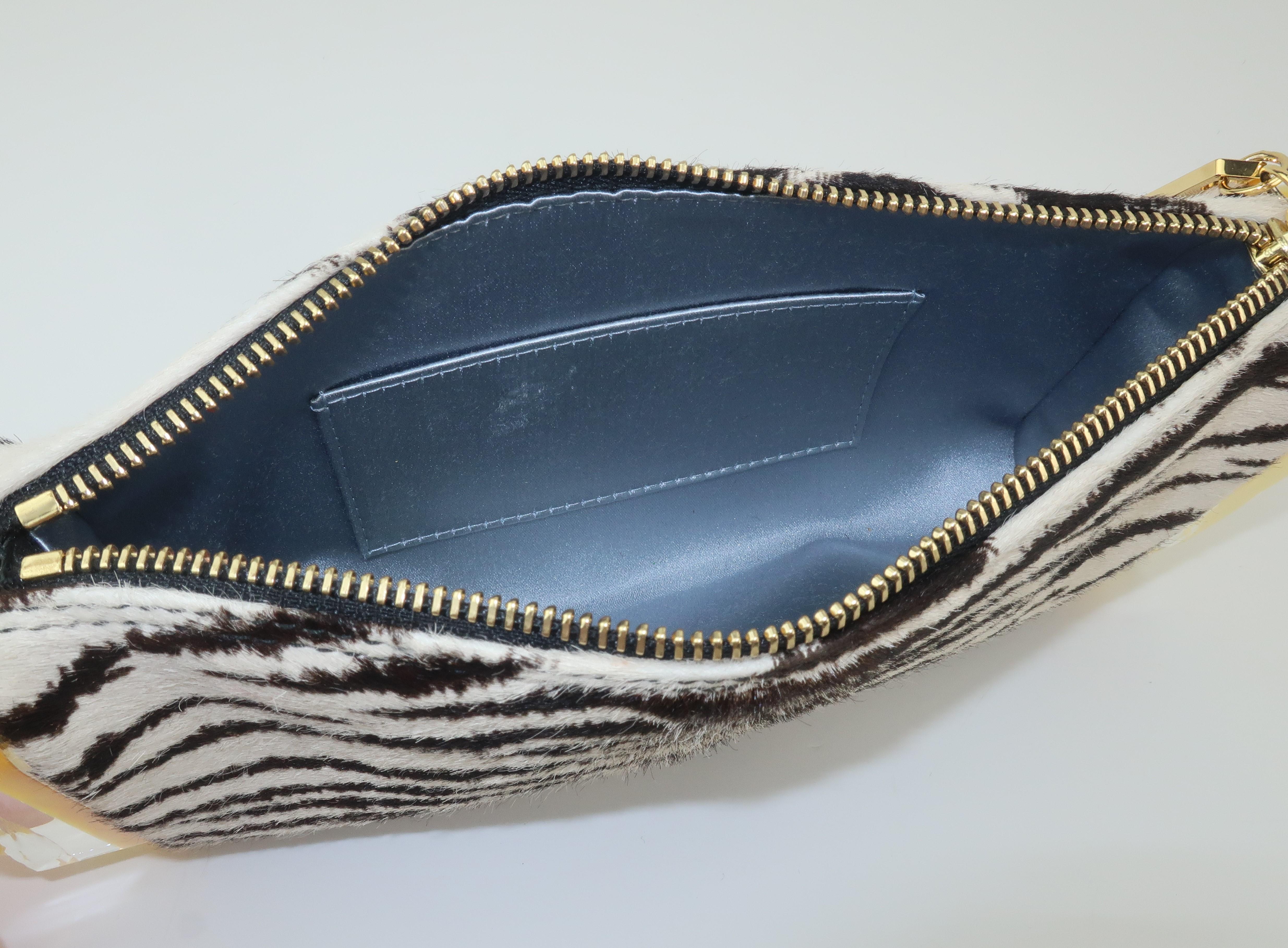 Edie Parker Zebra Print Calf Hair Clutch Handbag With Acrylic Details 5