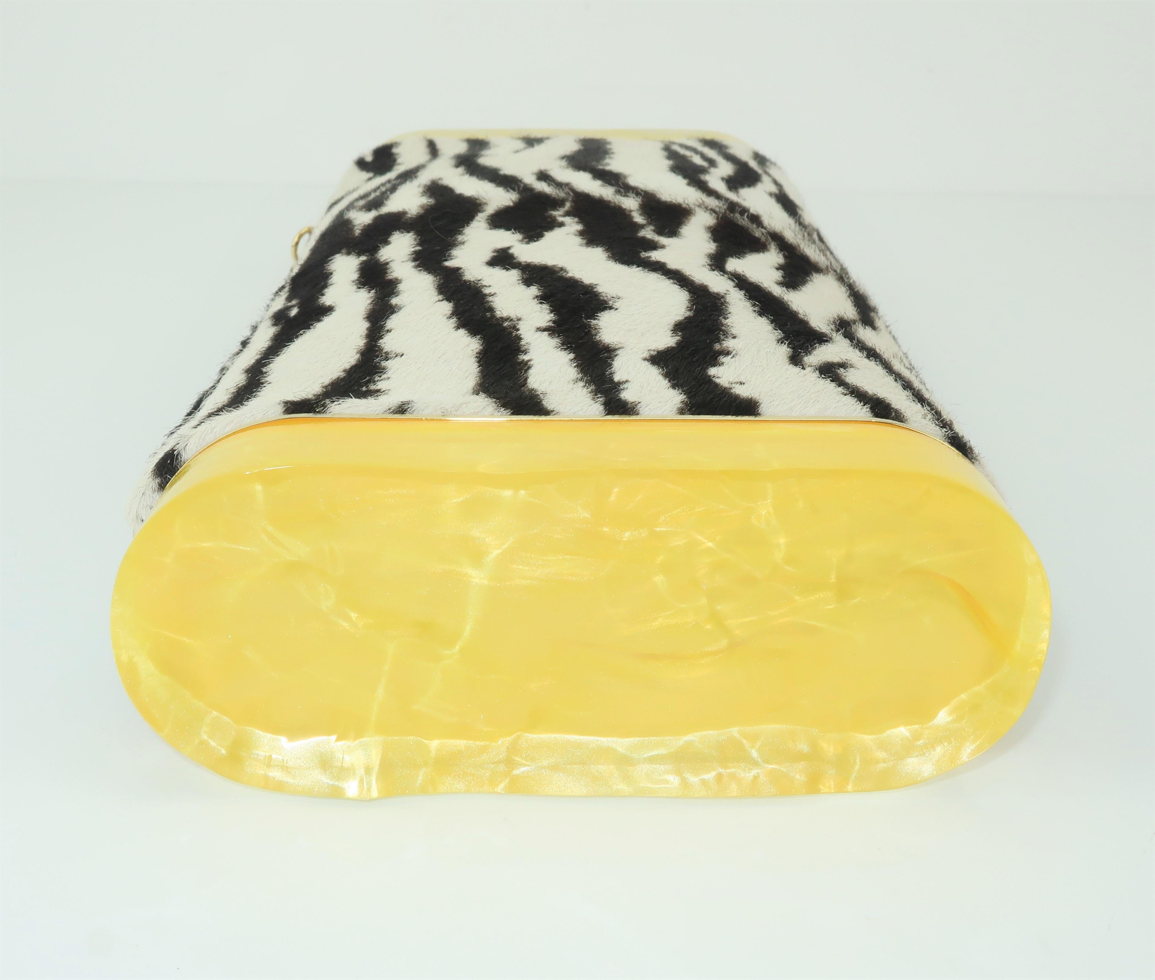 Edie Parker Zebra Print Calf Hair Clutch Handbag With Acrylic Details In Good Condition In Atlanta, GA