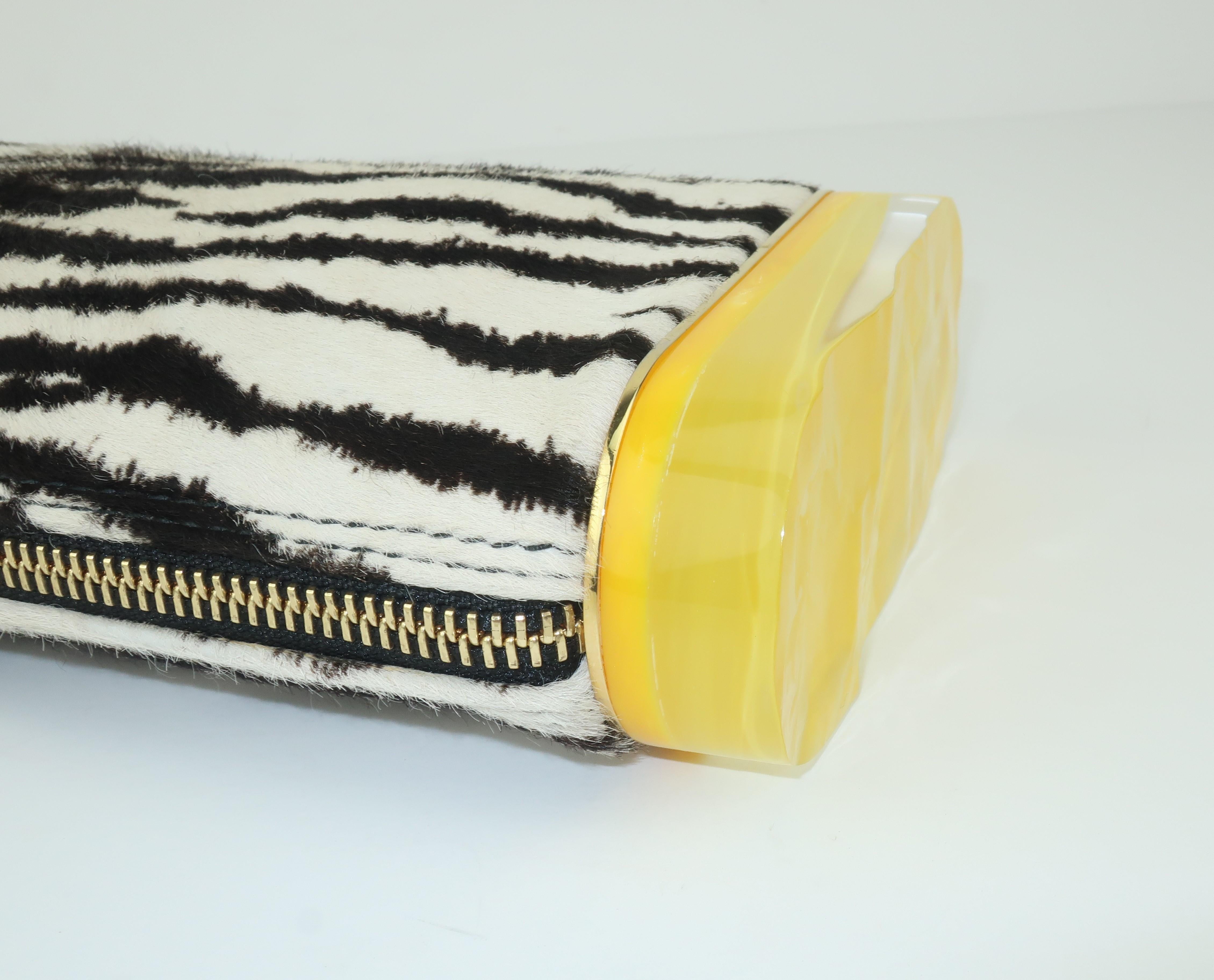 Women's Edie Parker Zebra Print Calf Hair Clutch Handbag With Acrylic Details