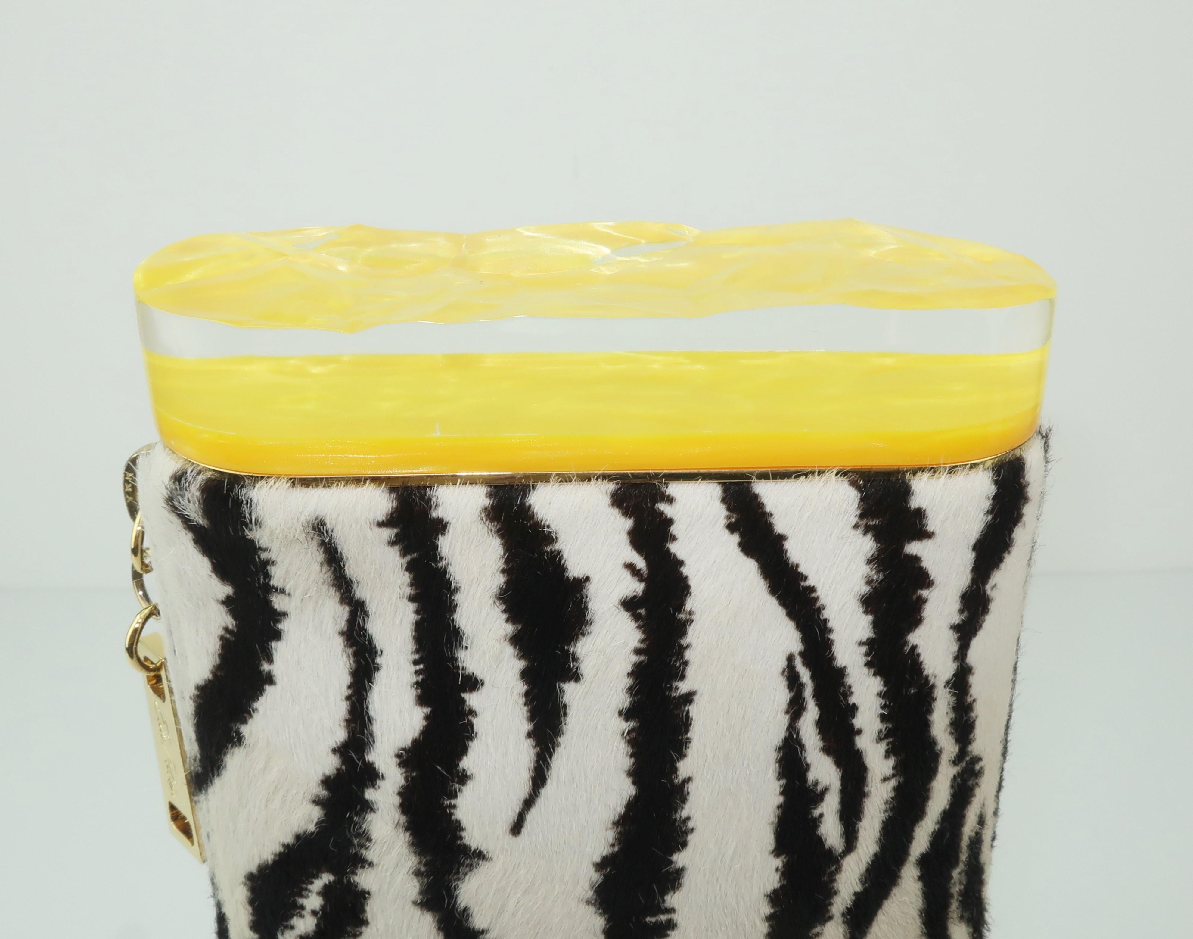 Edie Parker Zebra Print Calf Hair Clutch Handbag With Acrylic Details 1