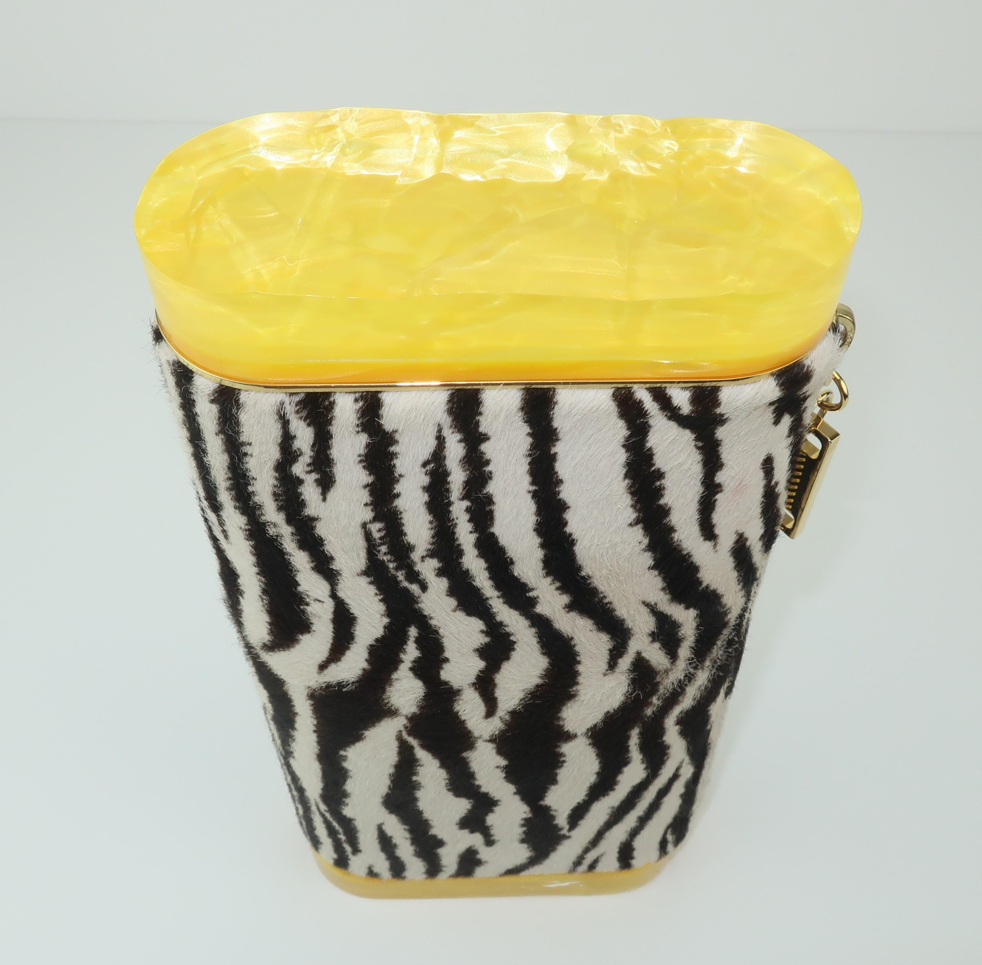 Edie Parker Zebra Print Calf Hair Clutch Handbag With Acrylic Details 2