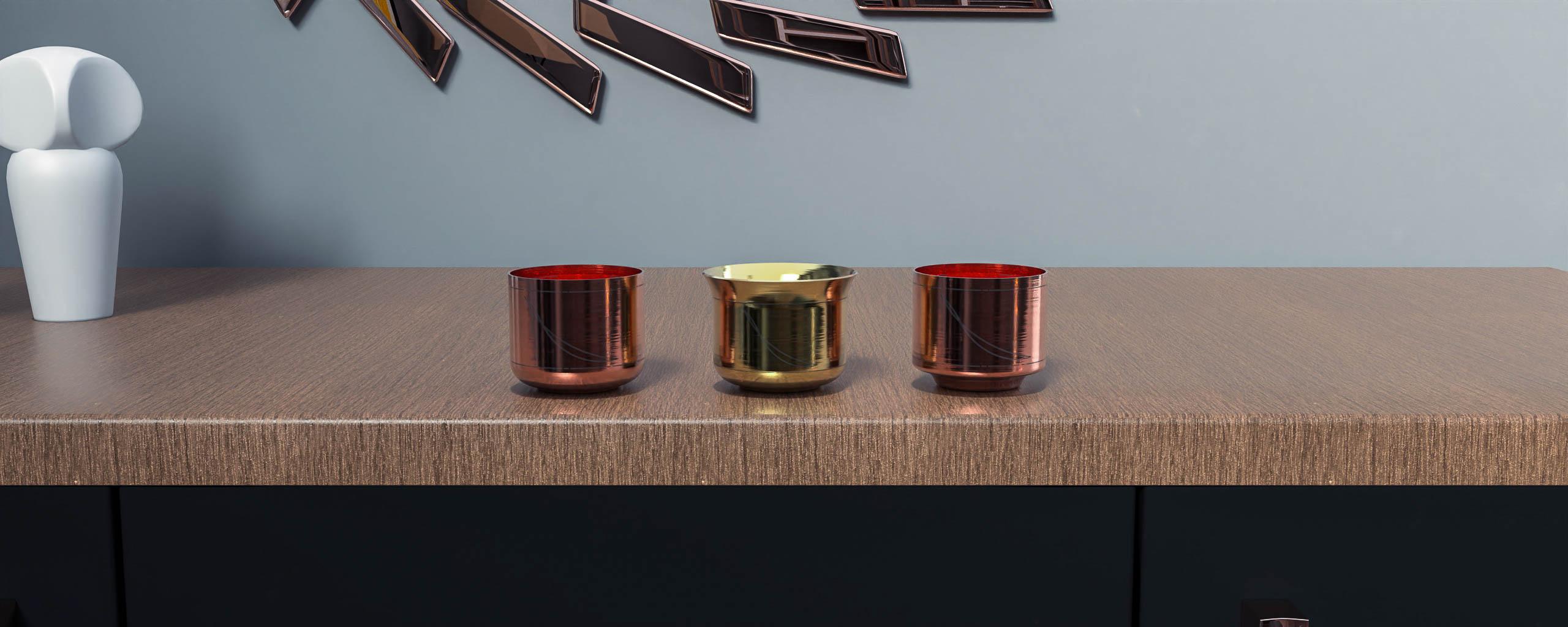 Edimate Kerzenhalter aus echtem Kupfer/Brass, konkaver Sockel (Gebürstet) im Angebot