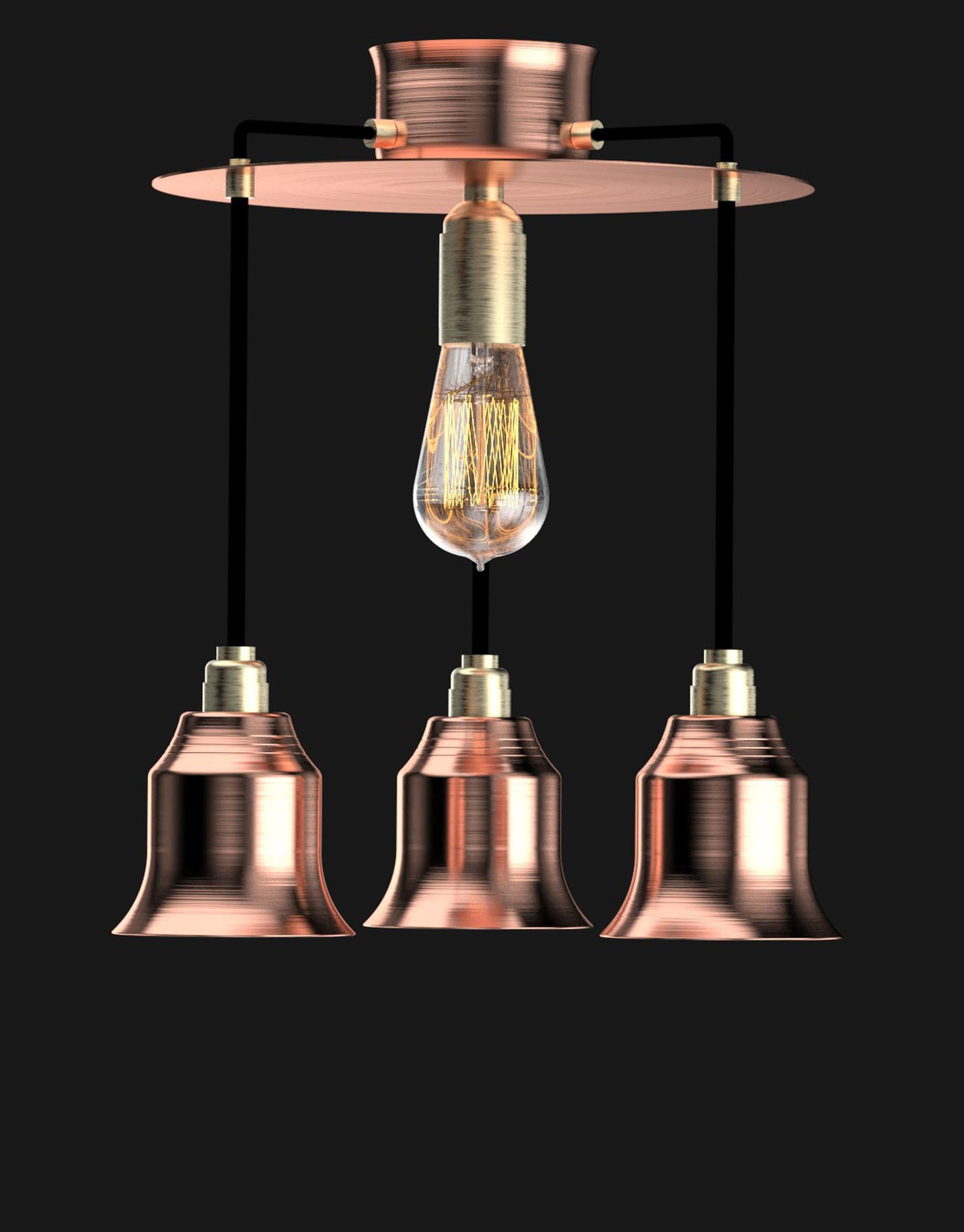 Industrial Edimate Genuine Copper Ceiling Light, Handmade in France Version 1 For Sale