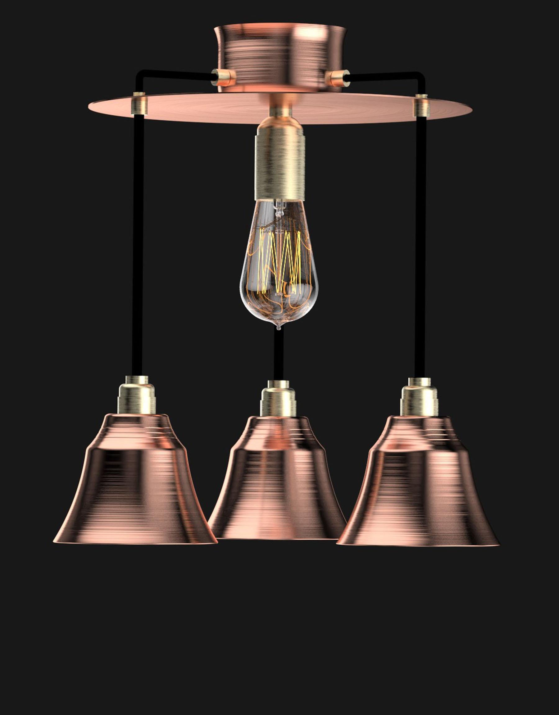 Industrial Edimate Genuine Copper Ceiling Light, Handmade in France Version 2 For Sale