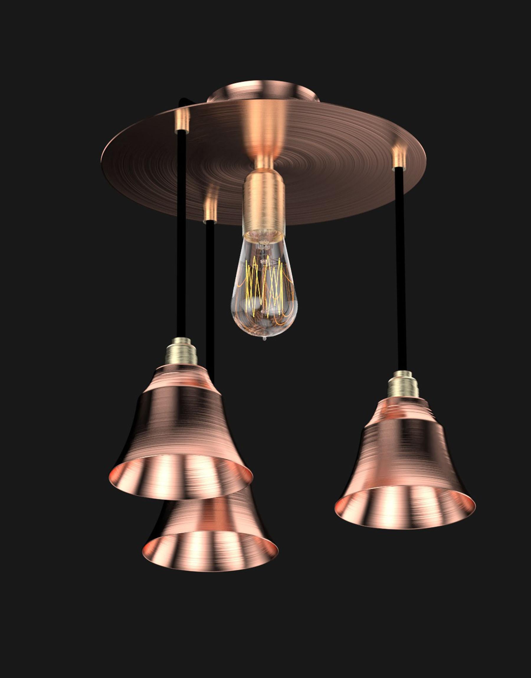 French Edimate Genuine Copper Ceiling Light, Handmade in France Version 2 For Sale