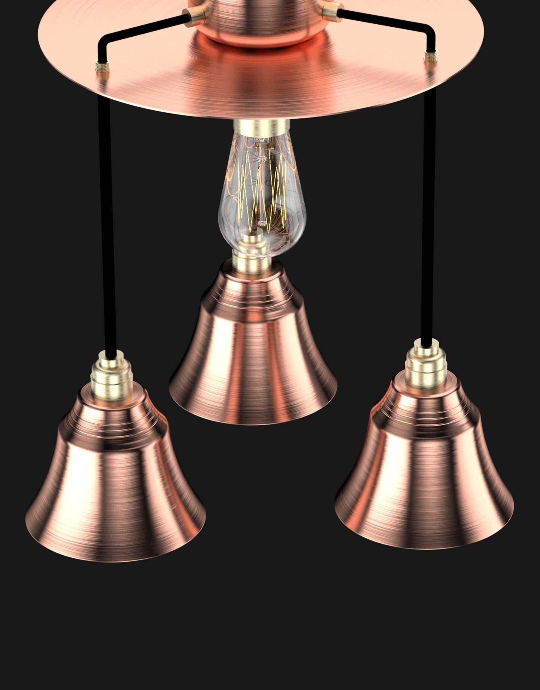 Brushed Edimate Genuine Copper Ceiling Light, Handmade in France Version 2 For Sale