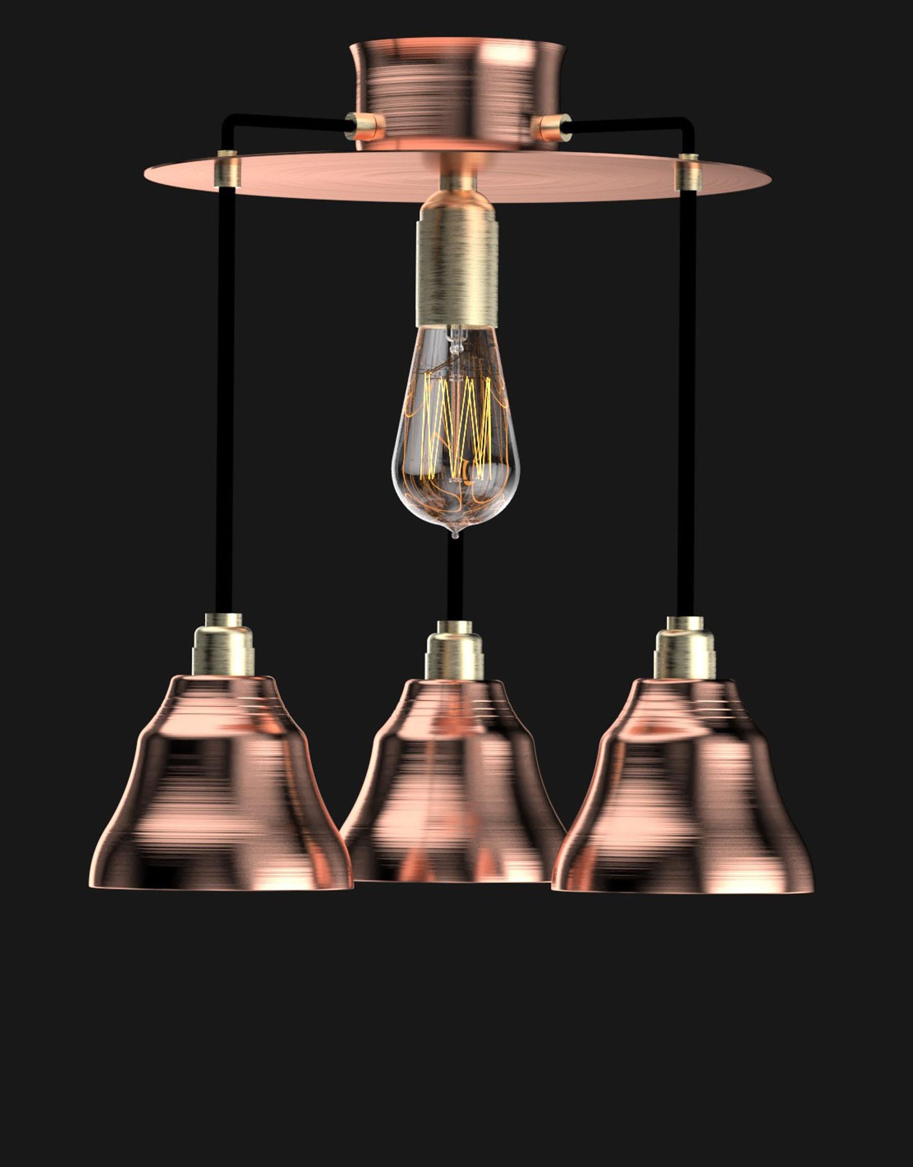 Industrial Edimate Genuine Copper Ceiling Light, Handmade in France Version 3 For Sale