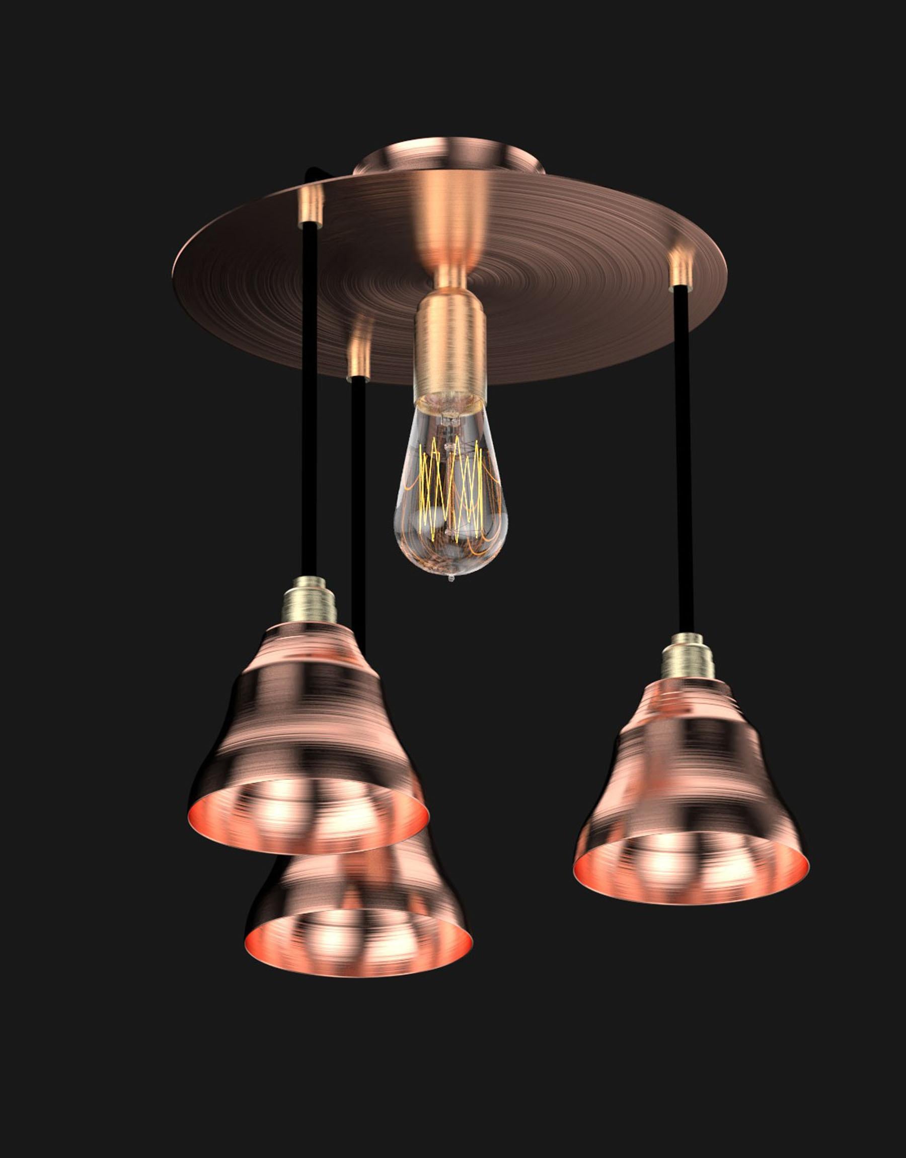 French Edimate Genuine Copper Ceiling Light, Handmade in France Version 3 For Sale