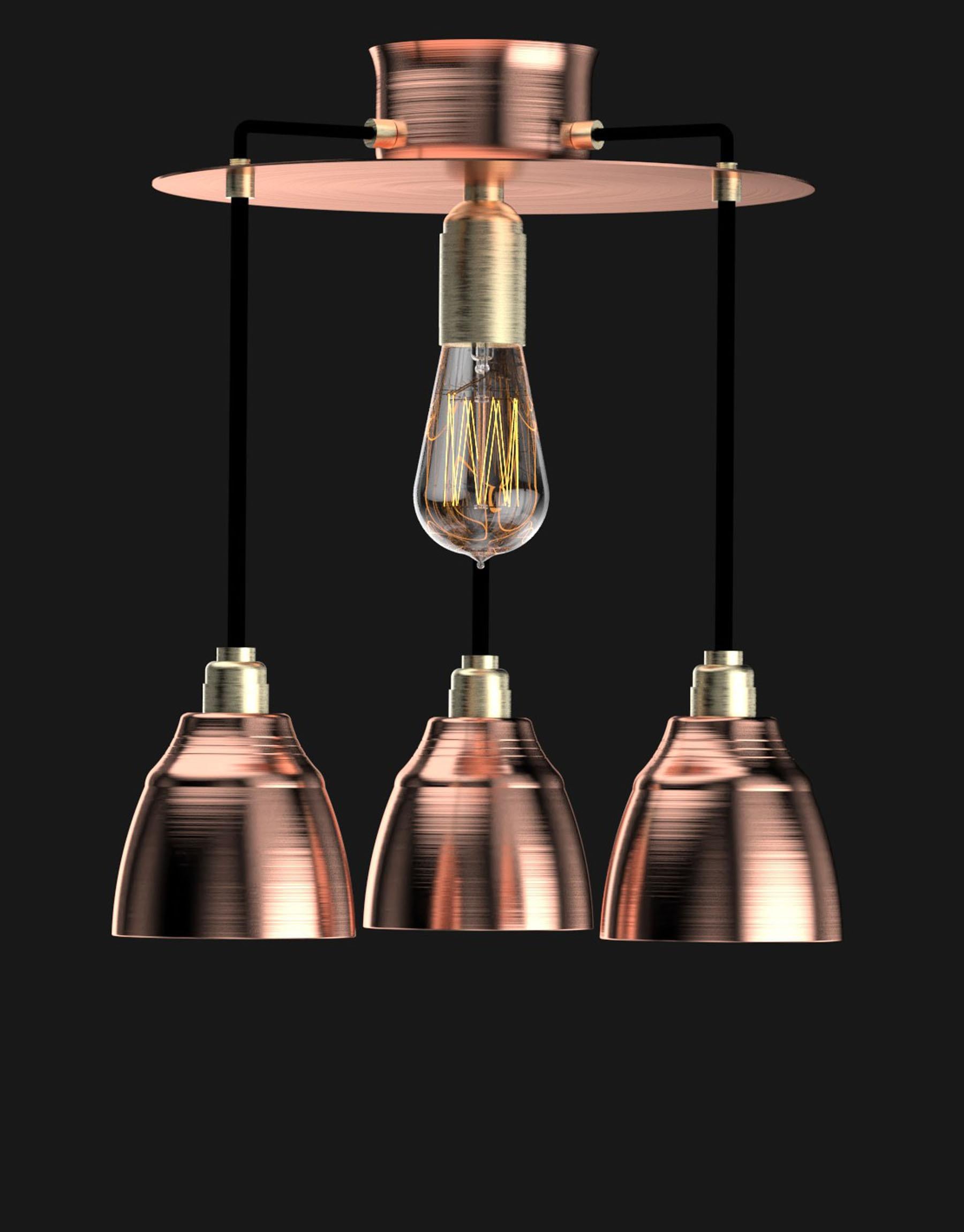 Industrial Edimate Genuine Copper Ceiling Light, Handmade in France Version 4 For Sale