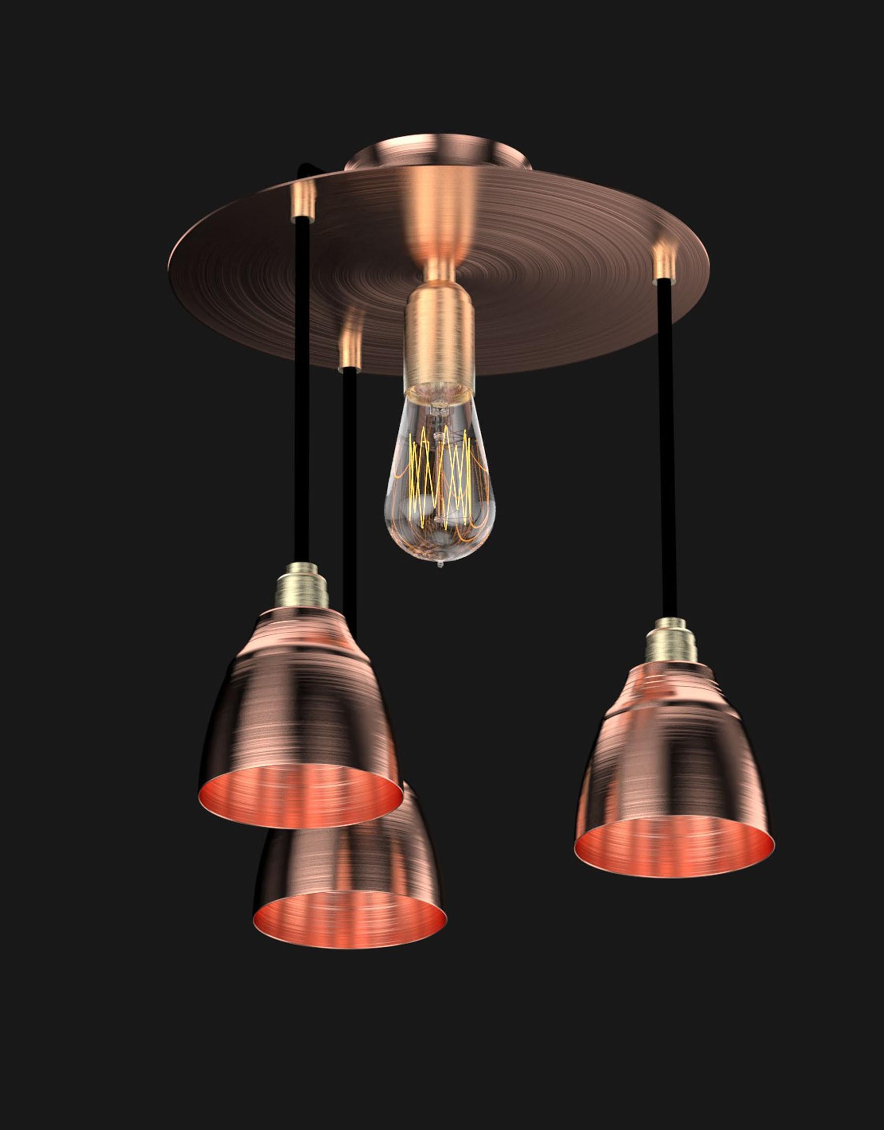 French Edimate Genuine Copper Ceiling Light, Handmade in France Version 4 For Sale
