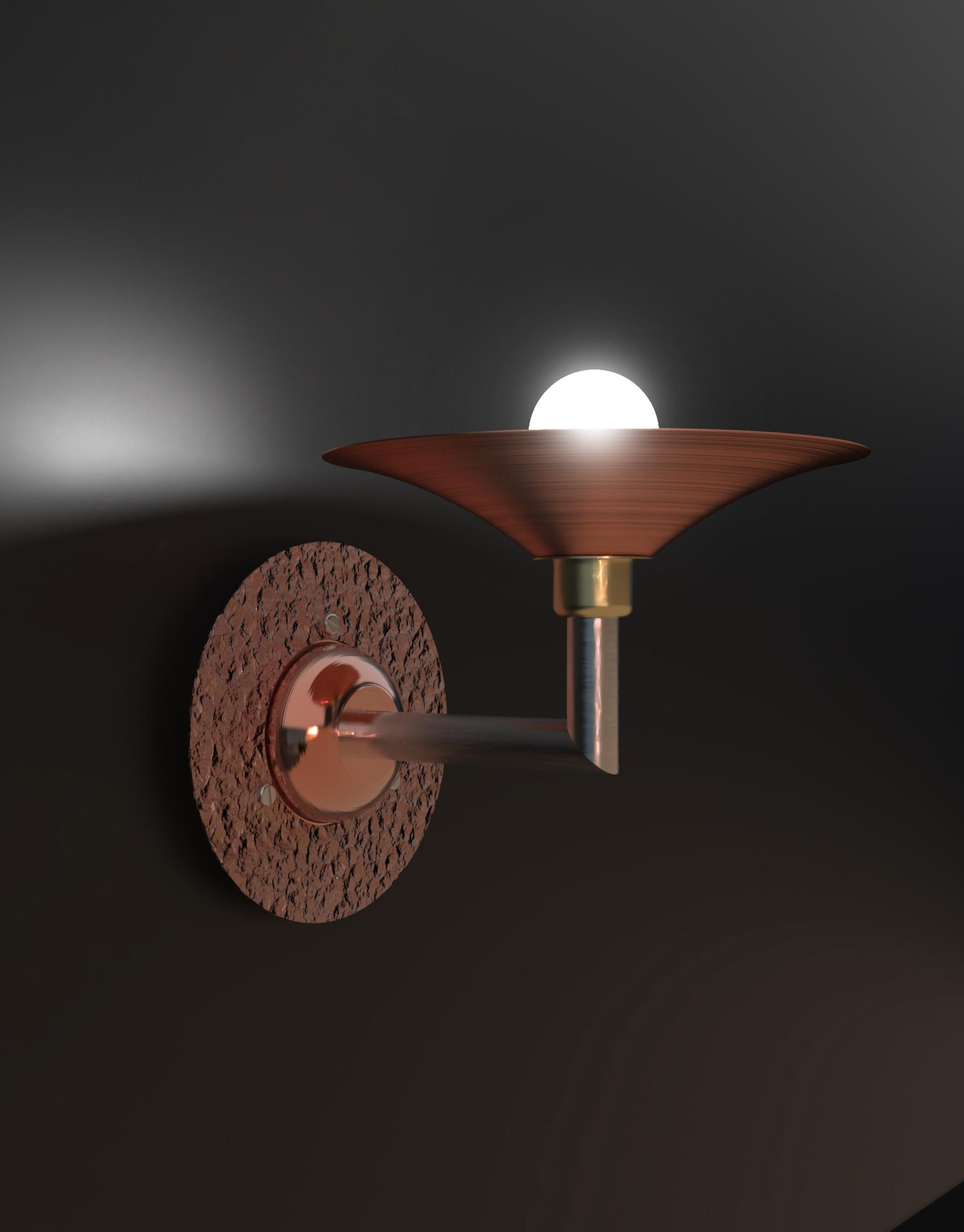 Brushed Edimate Genuine Copper Wall Light, Handmade in France For Sale