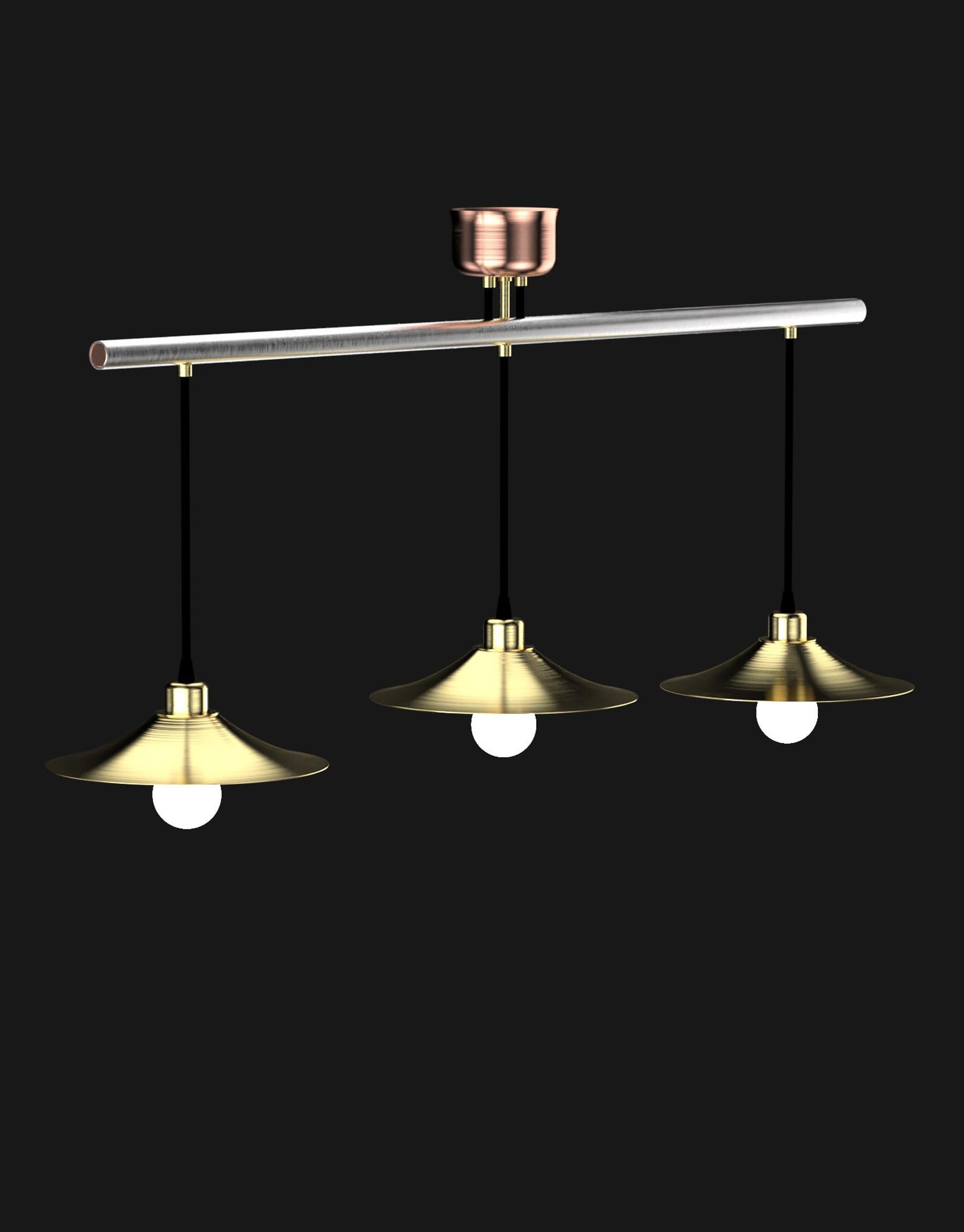 Made from genuine copper and 304L stainless steel, this luminaire is our interpretation of an industrial pendant. The elegance of the raw material is omnipresent in the stainless steel tubes and copper ceiling lights. A perfect blend of elegance and