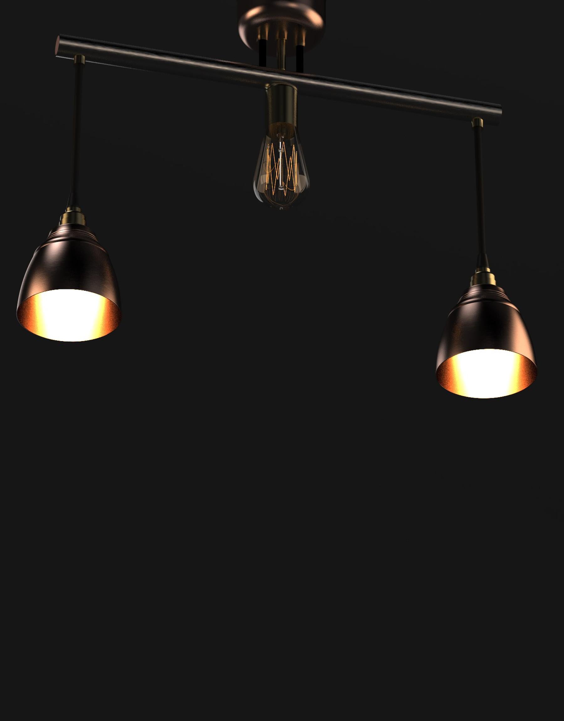This pendant made from genuine copper and stainless steel grade 304L is our interpretation of an industrial type lighting. The presence of steel tubes and copper spotlights emphasizes the prestige of the raw material. A perfect combination of color