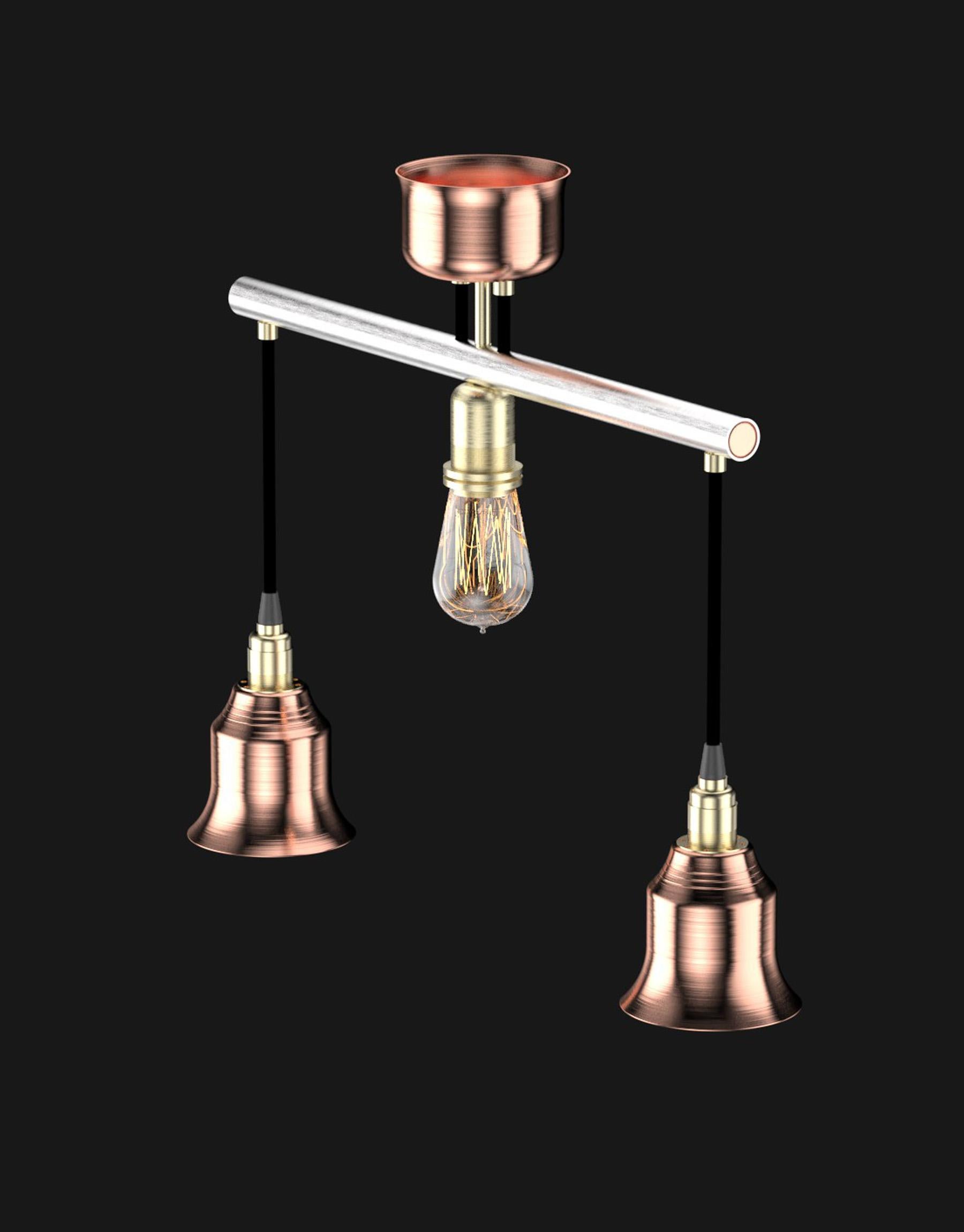 Industriel  Lampe à suspension Edimate en acier inoxydable/ cuivre V1, fabriquée à la main en France en vente