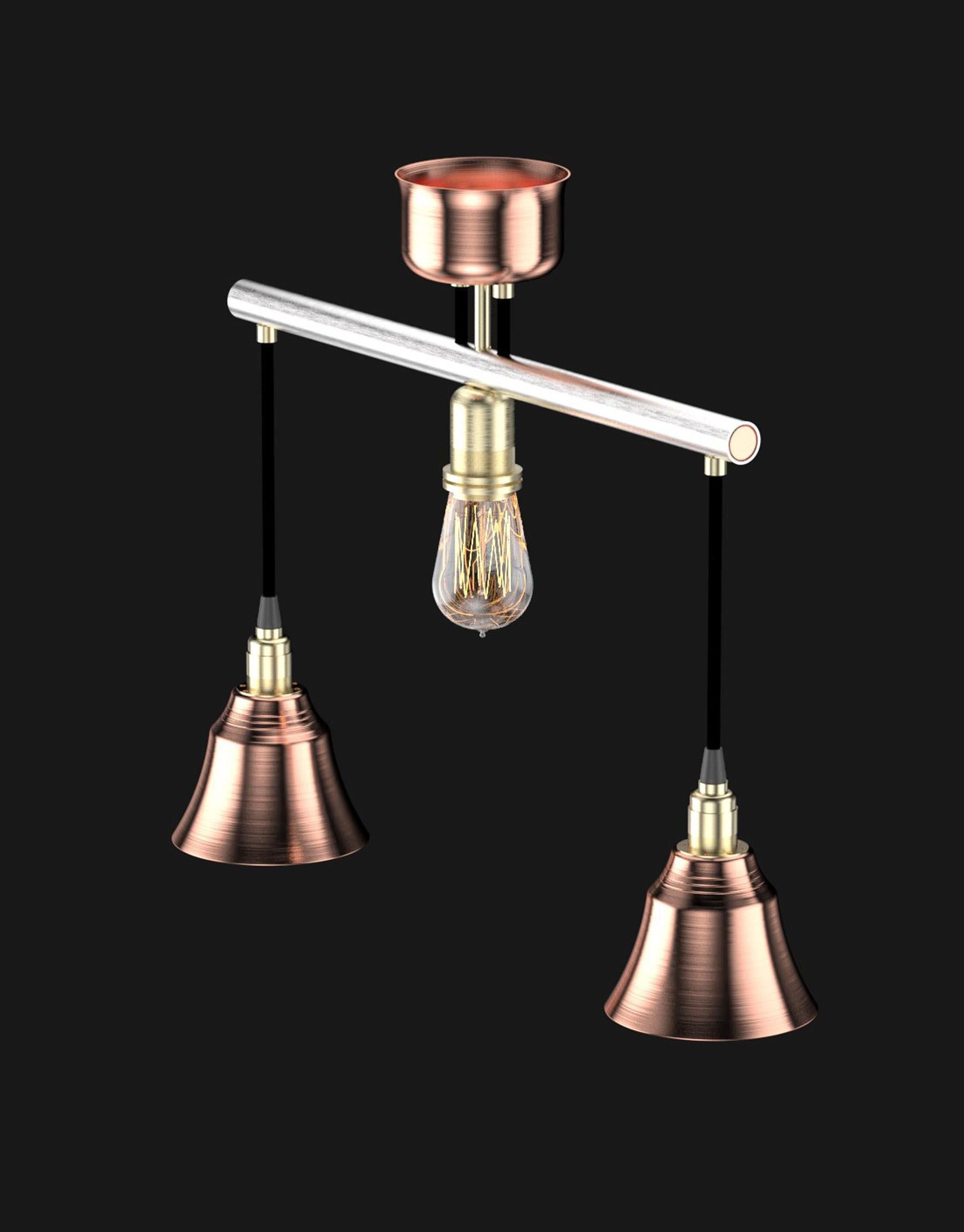 Industrial  Edimate Stainless Steel / Copper Pendant Light V2, Handmade in France For Sale