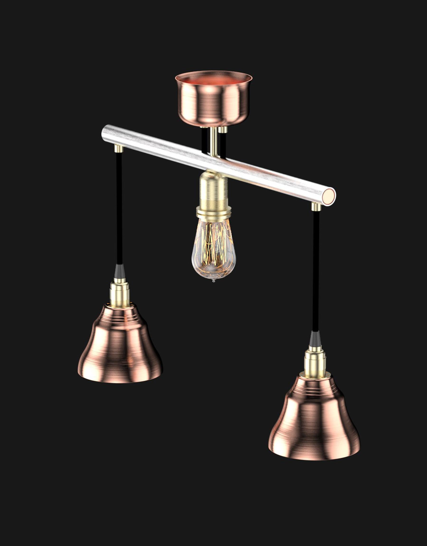 Industrial  Edimate Stainless Steel / Copper Pendant Light V3, Handmade in France For Sale