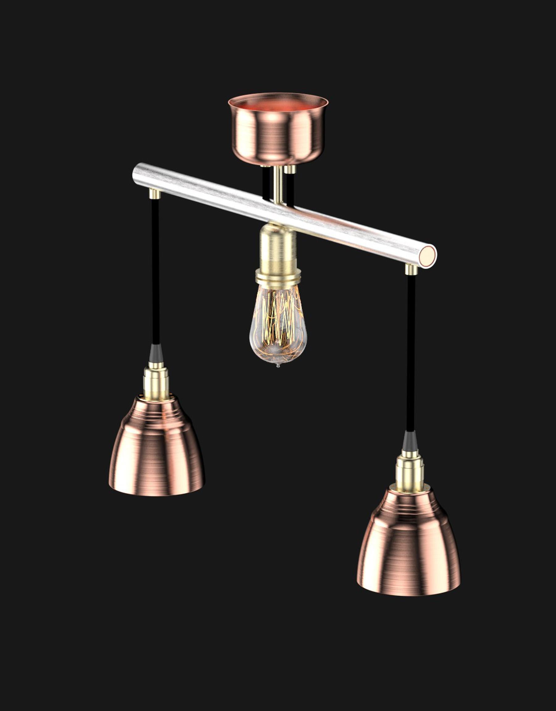 Industrial  Edimate Stainless Steel / Copper Pendant Light V4, Handmade in France For Sale