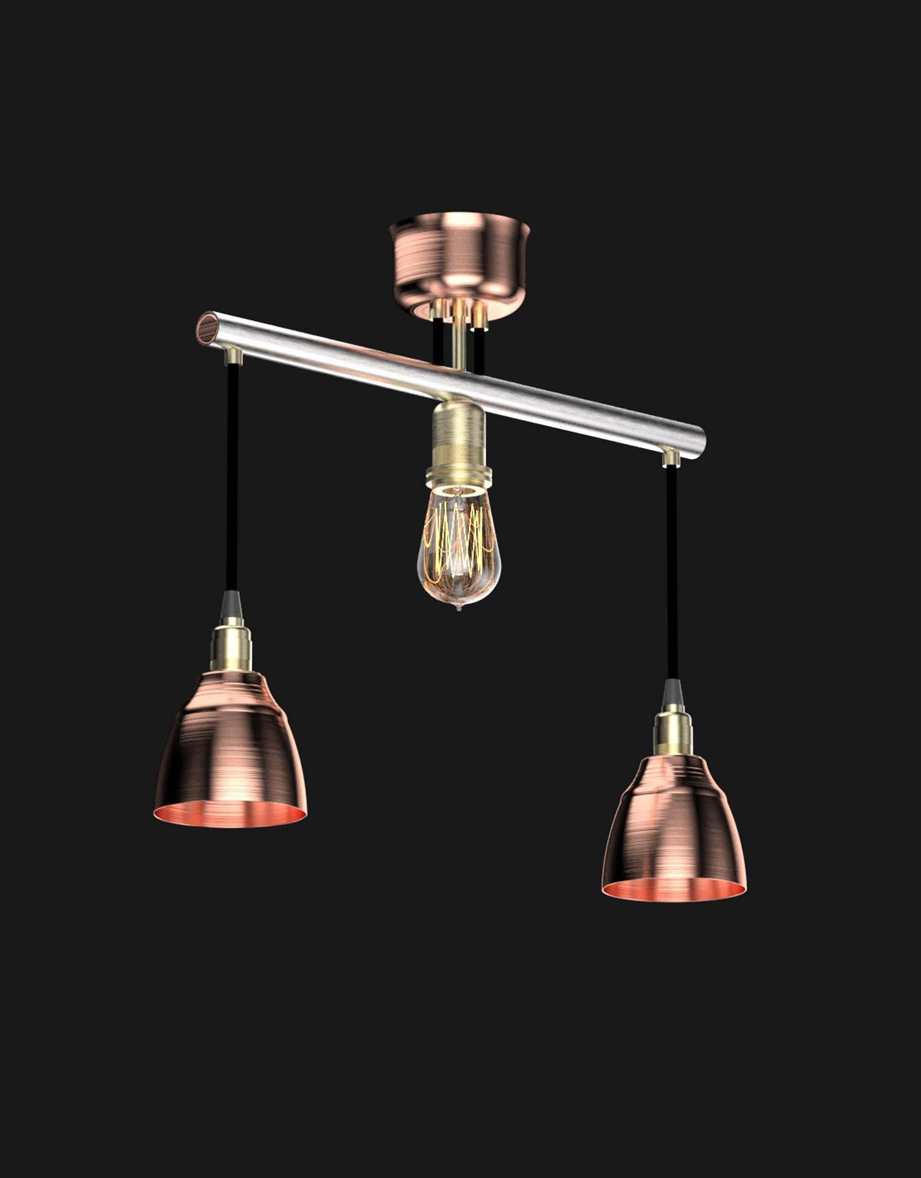 French  Edimate Stainless Steel / Copper Pendant Light V4, Handmade in France For Sale