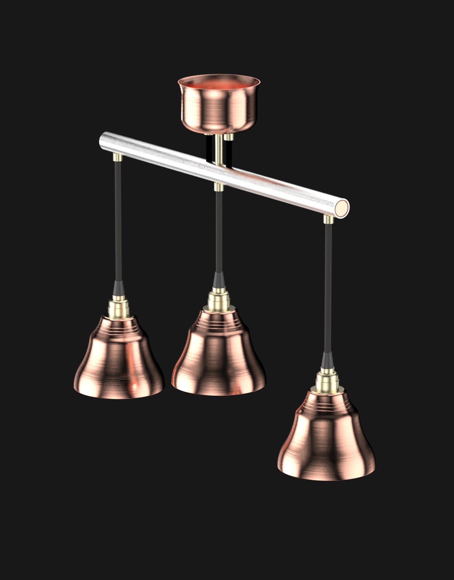 Industrial Edimate Stainless Steel / Copper Spot V3 Ceiling Light, Handmade in France For Sale