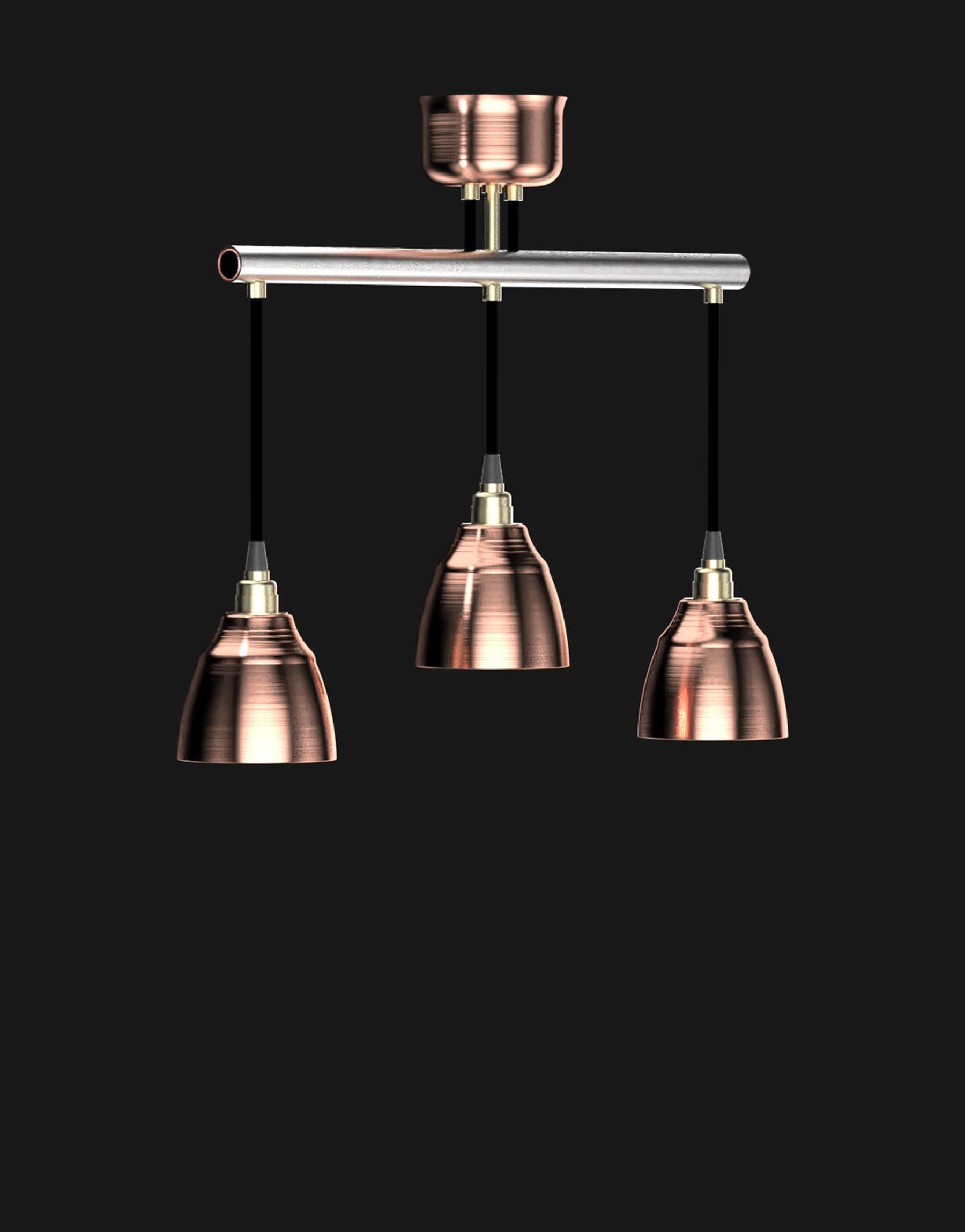 Industrial Edimate Stainless Steel / Copper Spot V4 Ceiling Light, Handmade in France For Sale