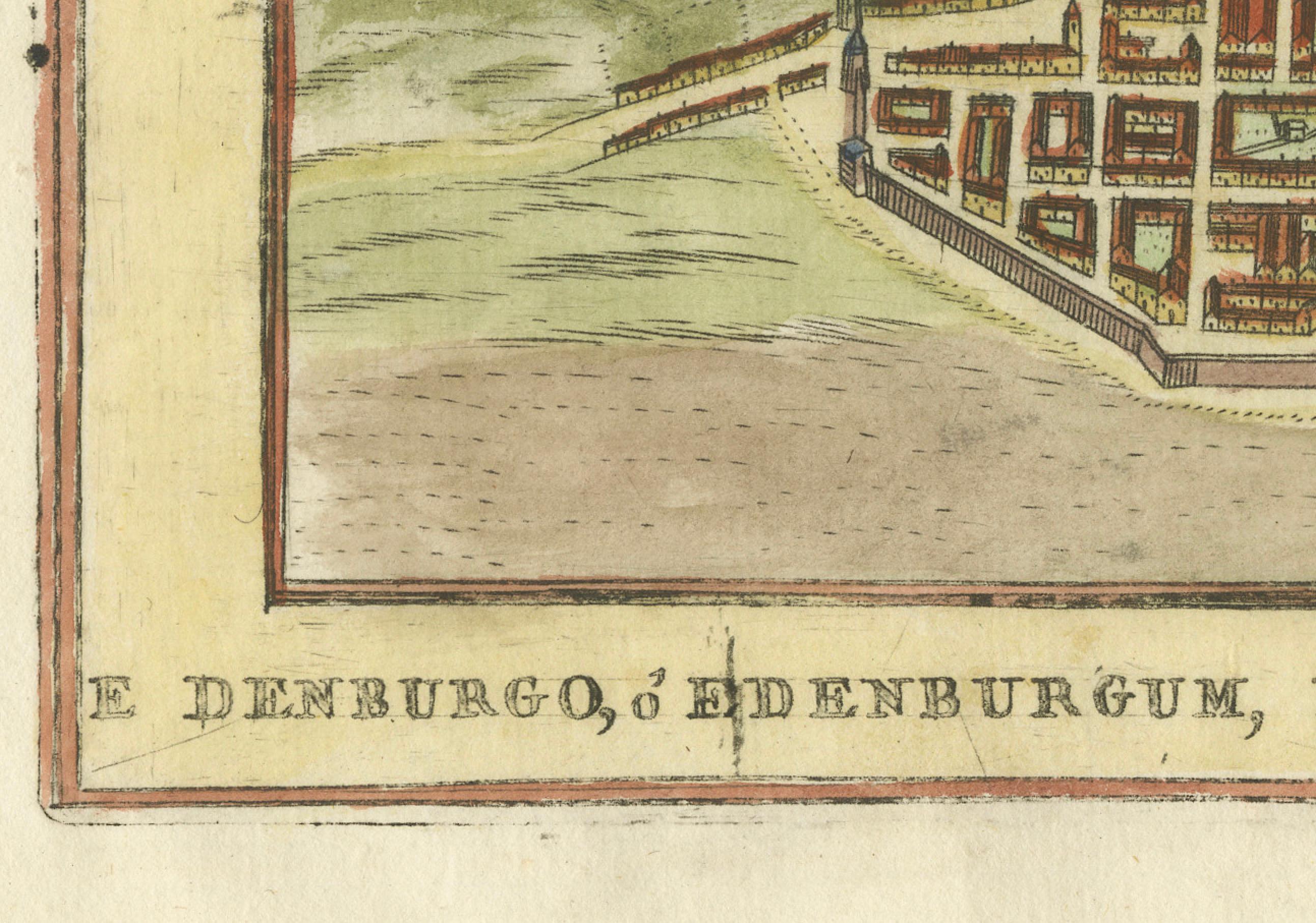Pianta della città di Edimburgo, Italia, 1700 ca.

Si tratta di un'incantevole pianta incisa a mano di Edimburgo, intitolata in italiano Edenburgo, Metropoli della Scozia,  che significa 