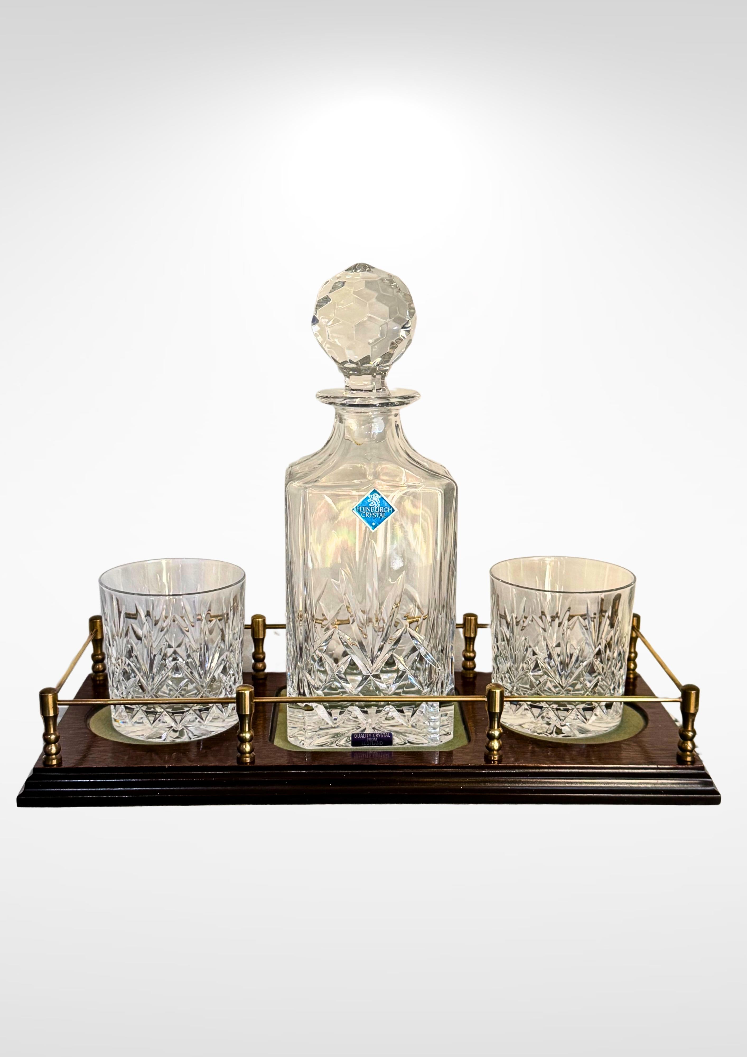 Scottish Edinburgh Crystal Decanter, Whiskey Tumblers And Tray Set