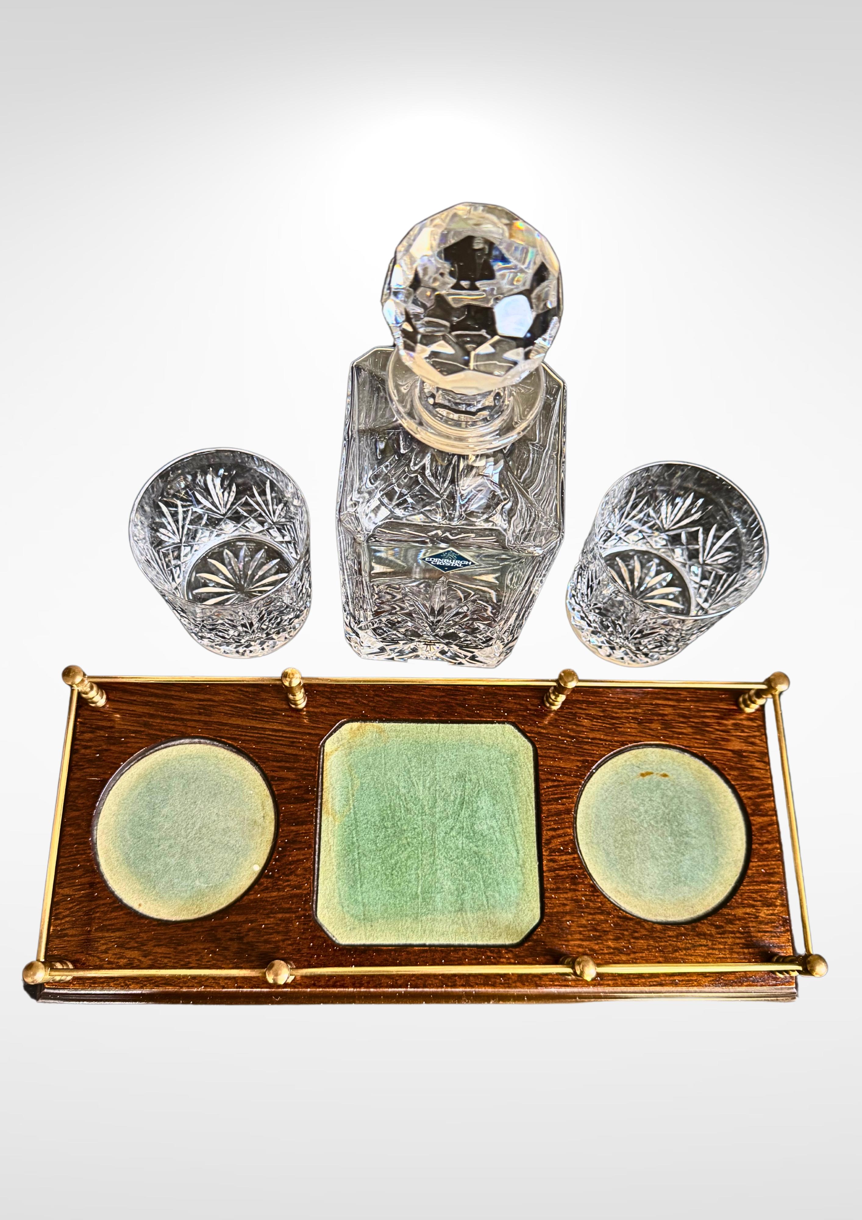 20th Century Edinburgh Crystal Decanter, Whiskey Tumblers And Tray Set