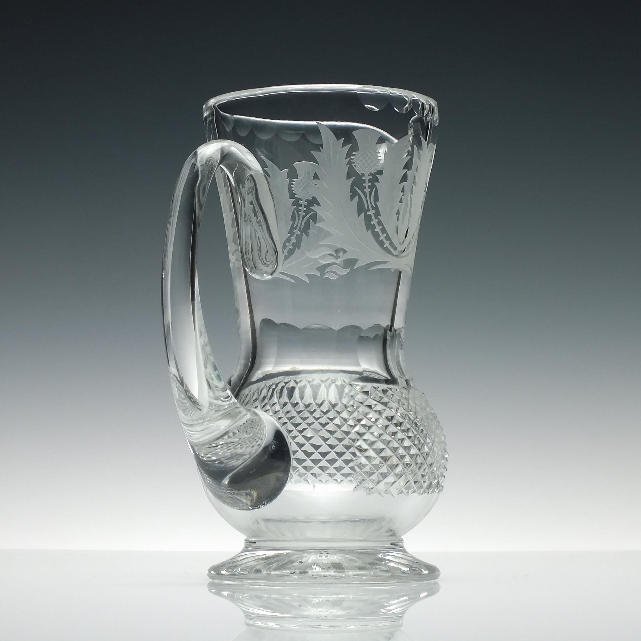 Date and origin: 

Edinburgh Scotland, circa 1990

Condition:

Excellent, no chips or cracks, clean and clear, unmarked.

Dimensions:

Height: 16cm diameter: 7.7cm.

Weight

1316 grams

Technical description: 

A thistle engraved