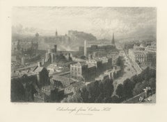 Edinburgh from Calton Hill, Antique Engraving after Birket Foster, circa 1876