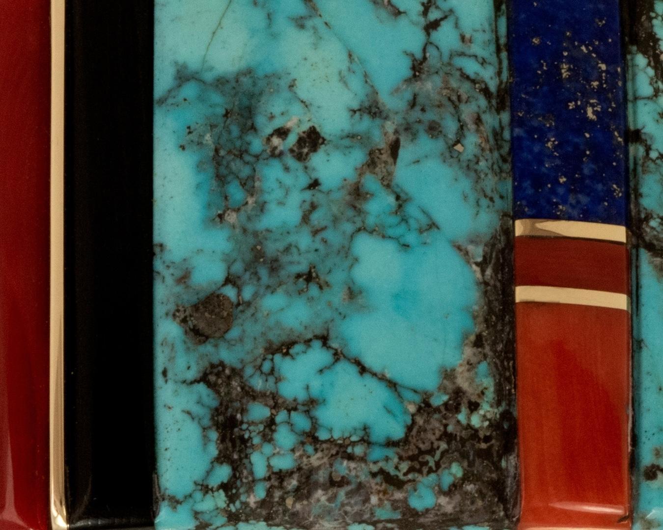 Edison Cummings Bisbee Turquoise Lapis Coral Wood Yellow Gold and Silver Cuff In Excellent Condition For Sale In New York, NY
