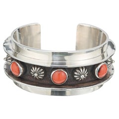 Edison Cummings Navajo Coral Silver Cuff Bracelet