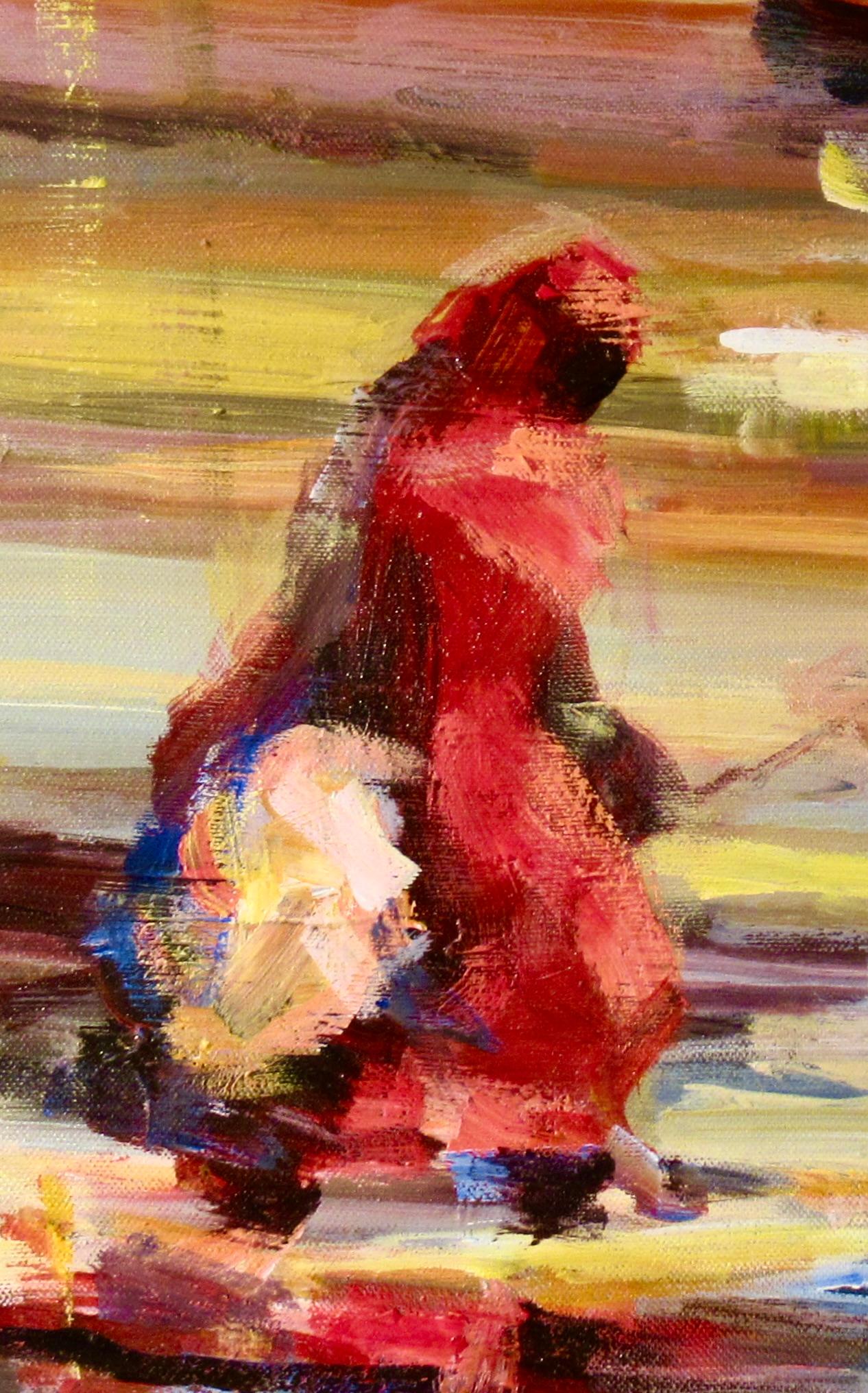 Three Personages - Brown Landscape Painting by Edison Mugalu